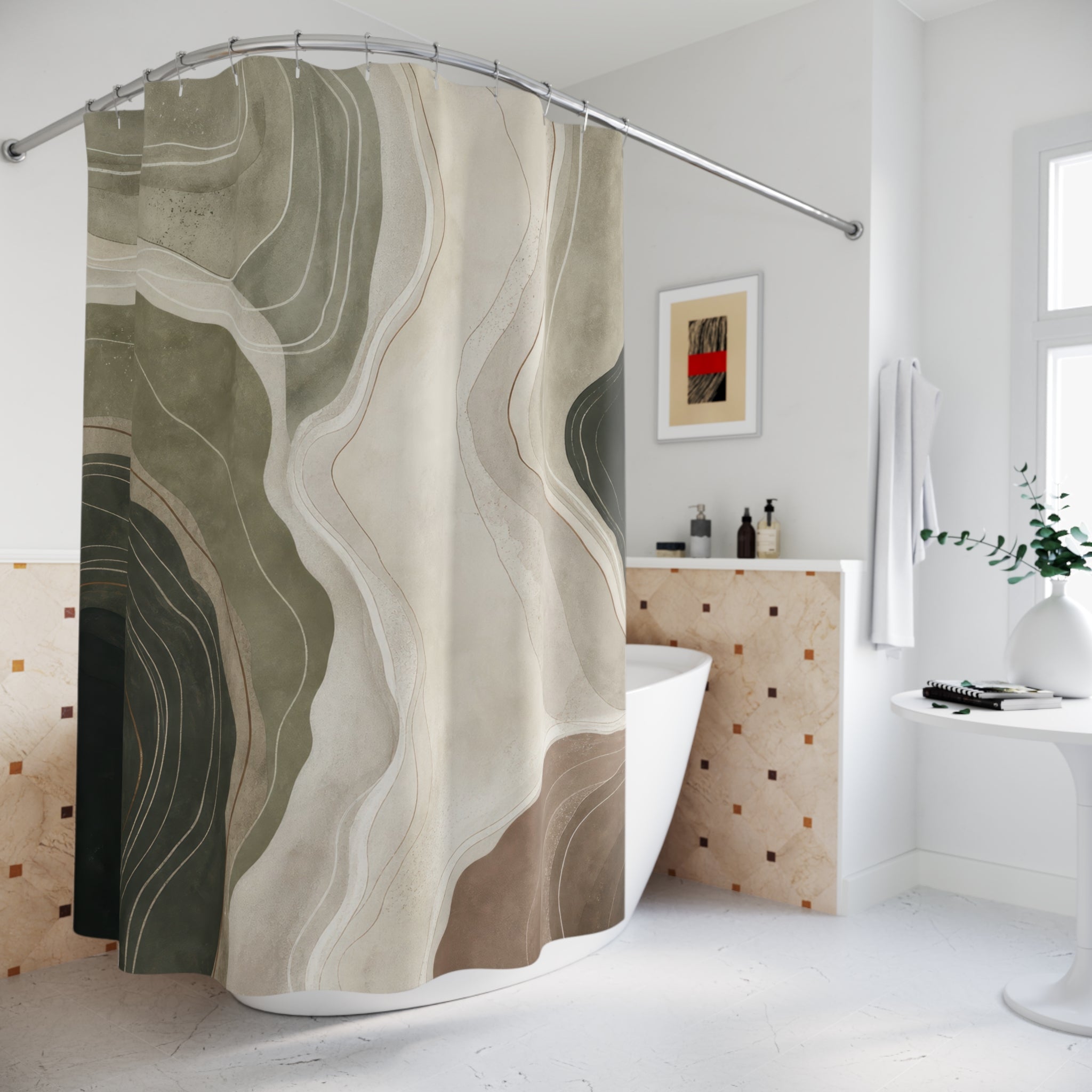 Sage Gray Topographic Line Shower Curtain
