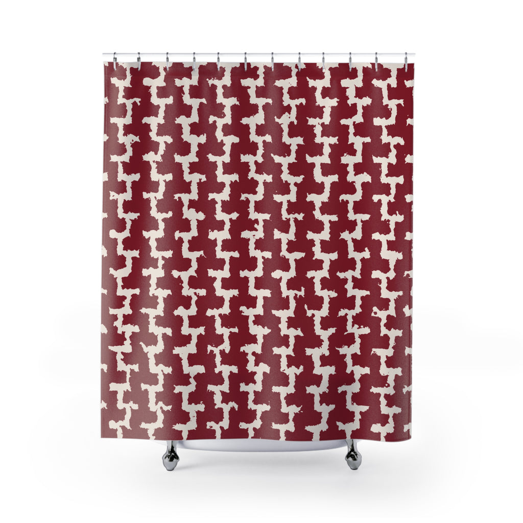 Red and White Greek Key Shower Curtain