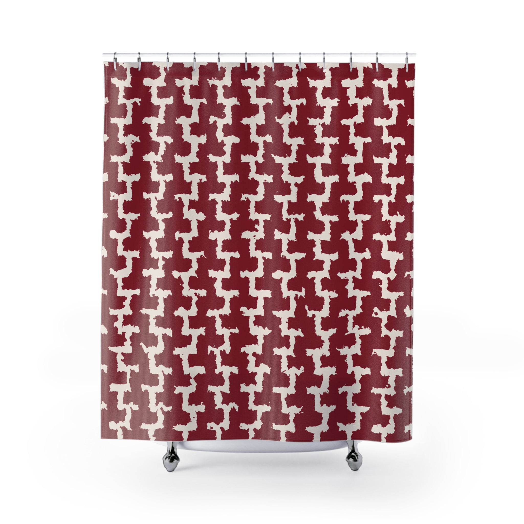 Red and White Greek Key Shower Curtain