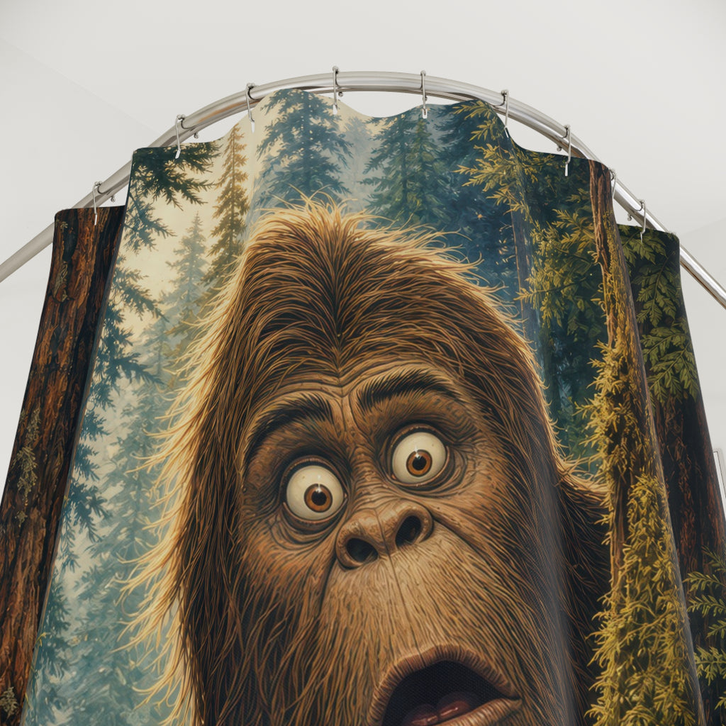 Unique Funny Bigfoot Shower Curtain, Forest Cryptid Creature Art, Redwood Bathroom Humor, Cabin Powder Room Guest Bath Decor Gift For Home