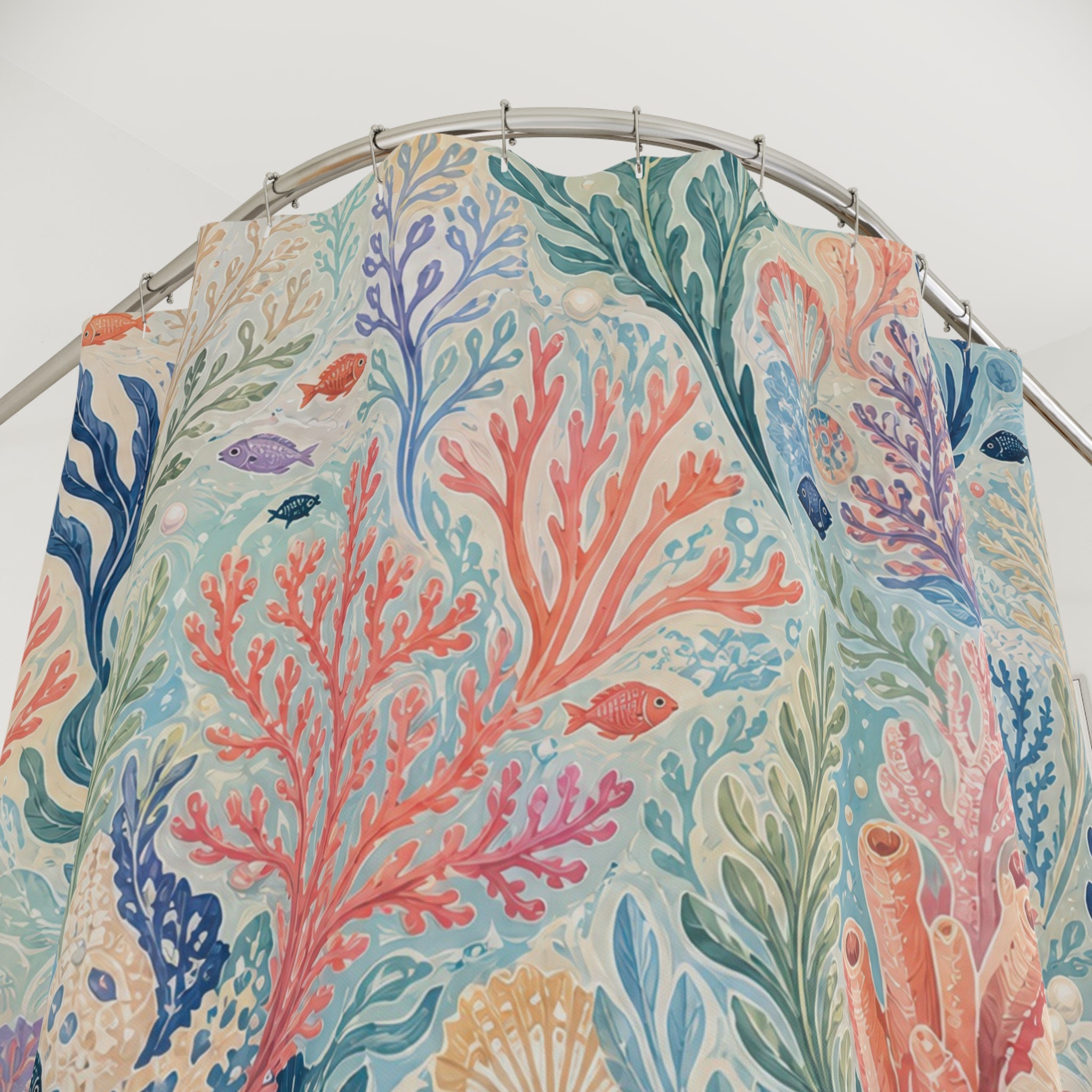 Pastel Coral Reef Garden Unique Coastal Shower Curtain