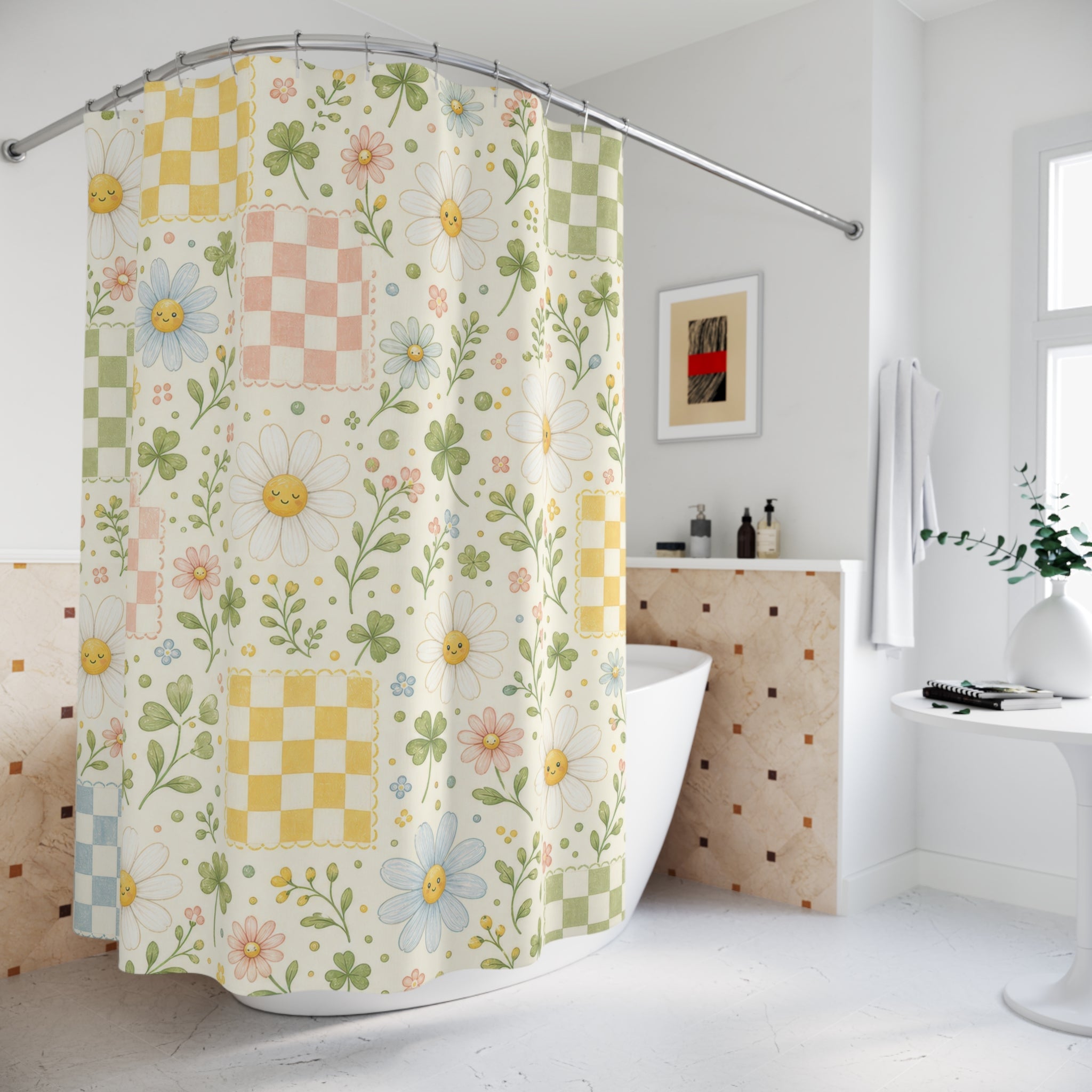 Daisy Farmhouse Cottage Cottagecore Beige Shower Curtain