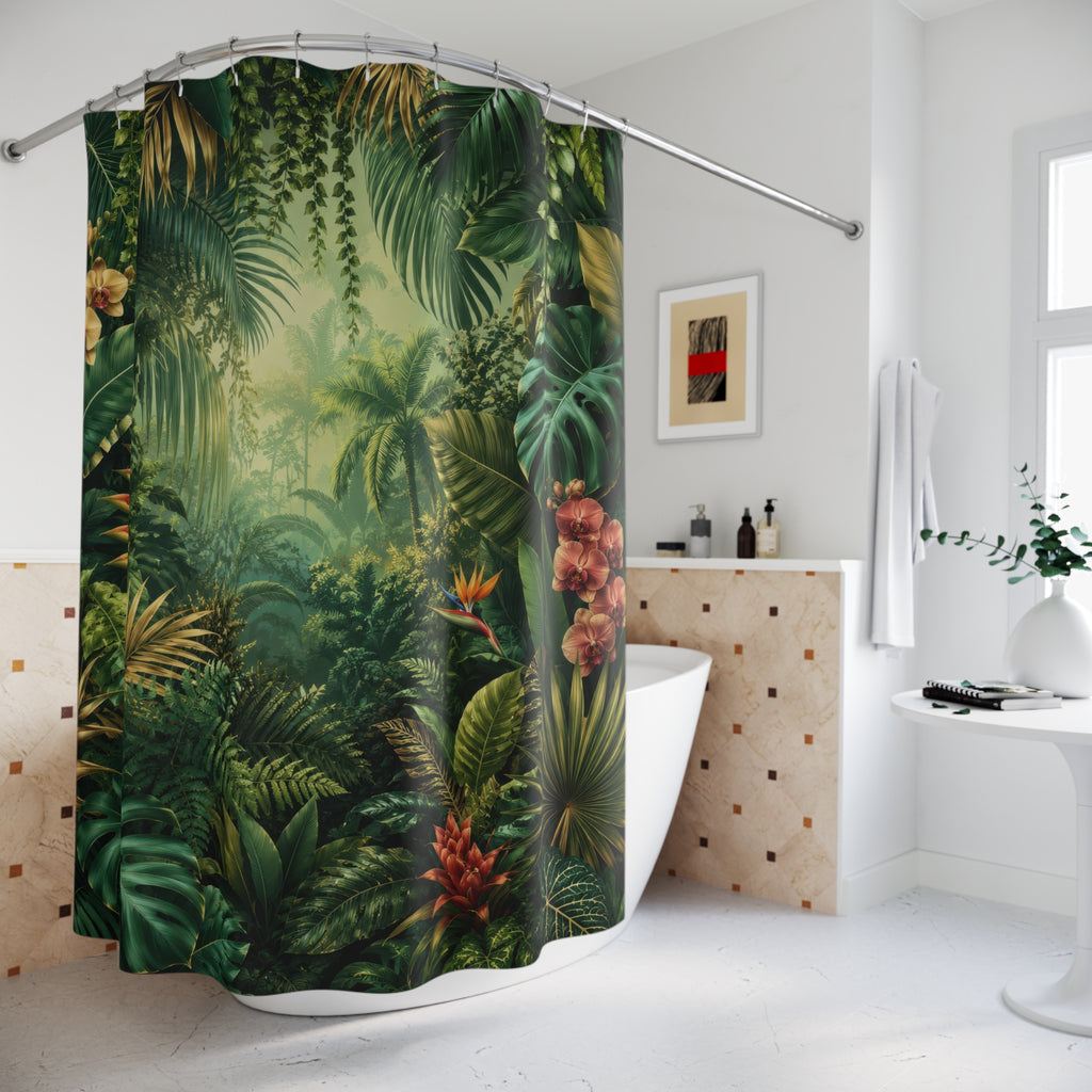 Green Botanical Shower Curtain: Tropical Jungle Leaf