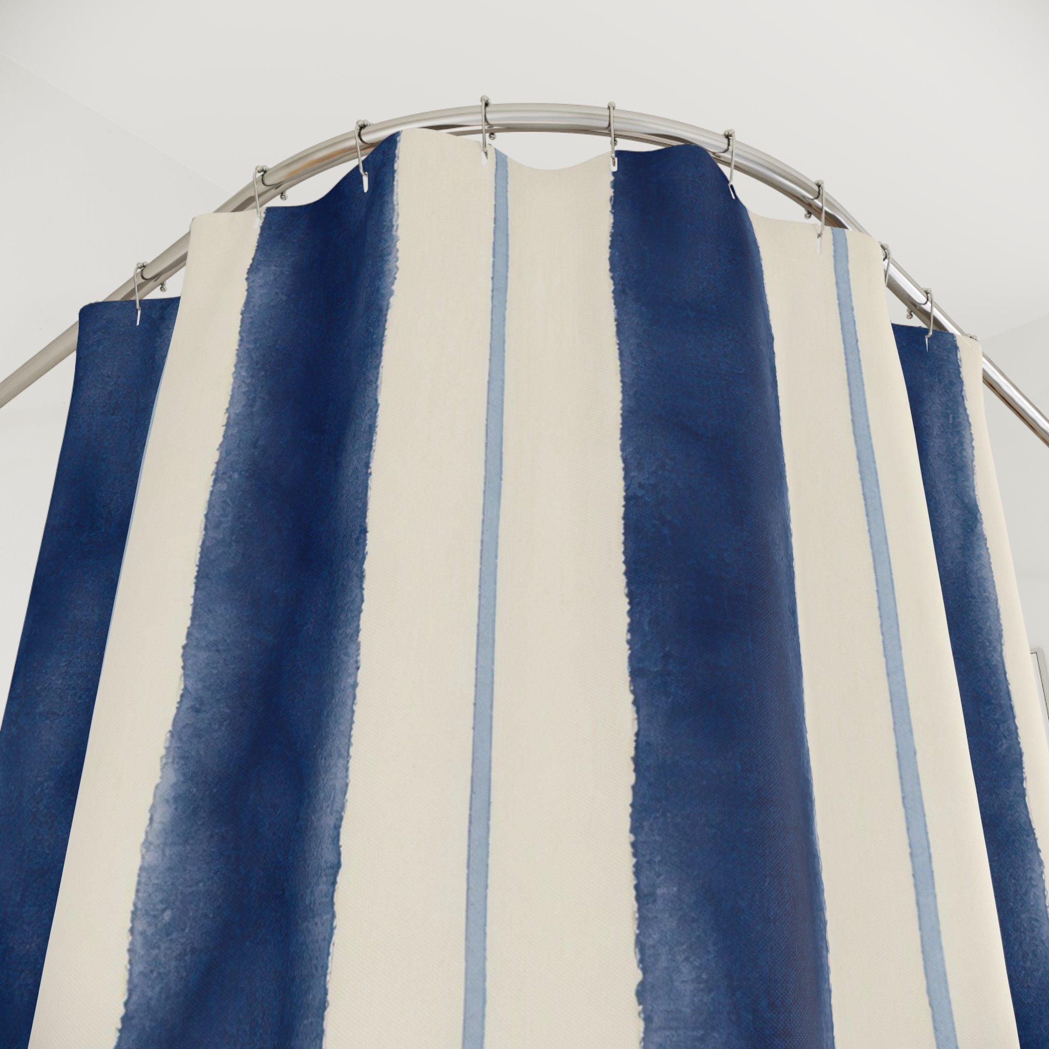 Navy Indigo Cream Brush Stripe Shower Curtain