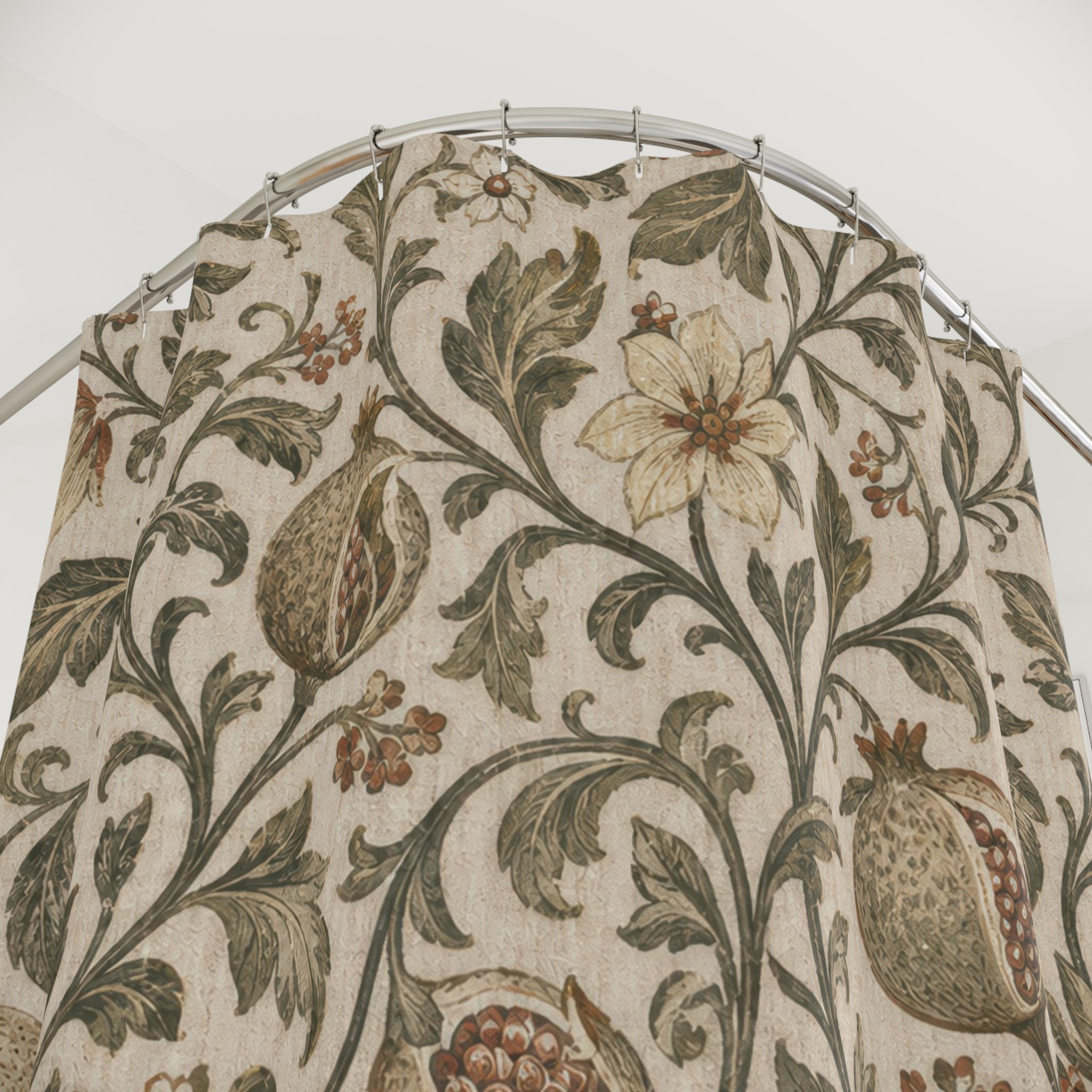 Green Arts And Crafts Floral Shower Curtain