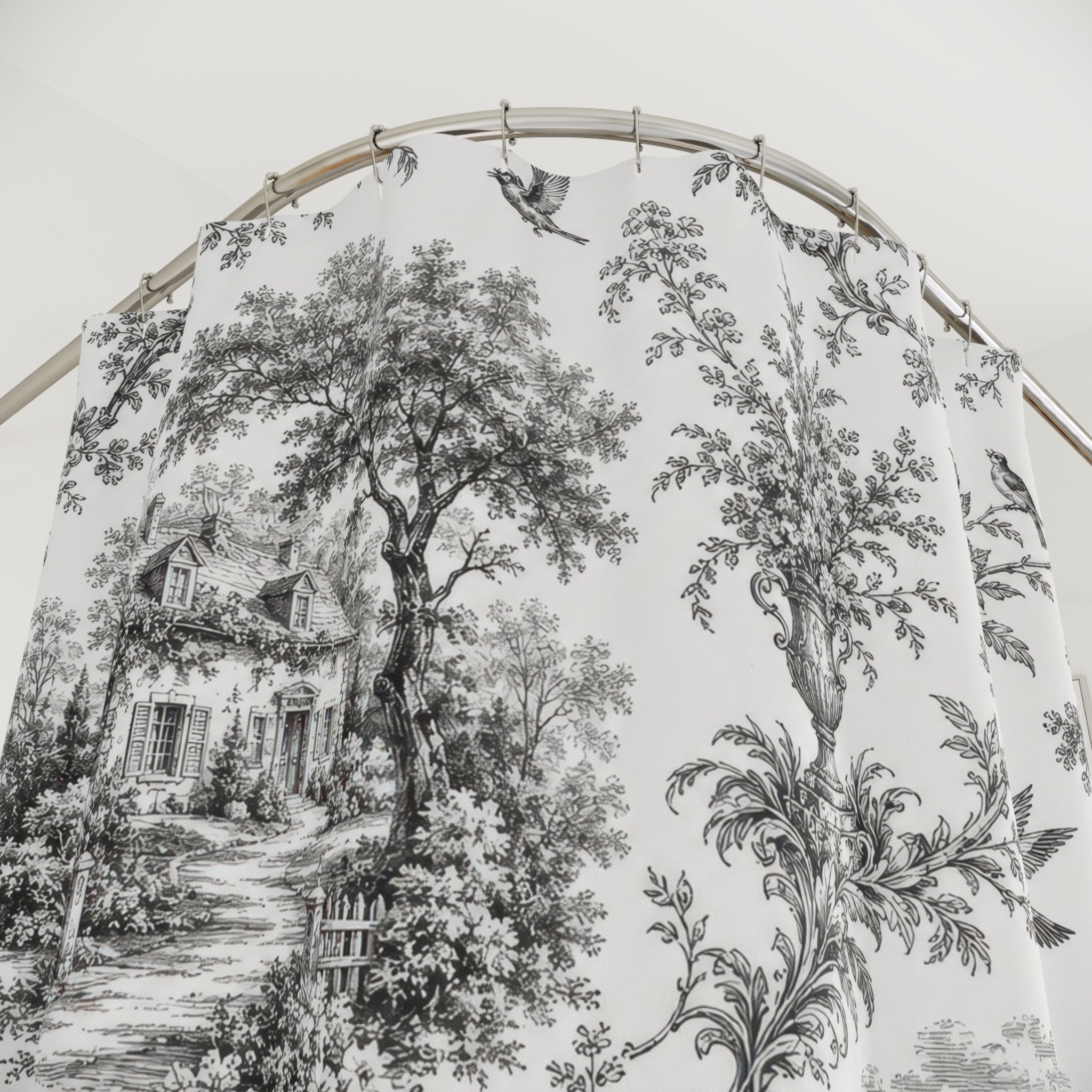 Black and White Toile Shower Curtain: French Country