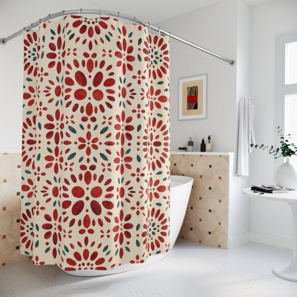 Green Medallion Red Floral Shower Curtain