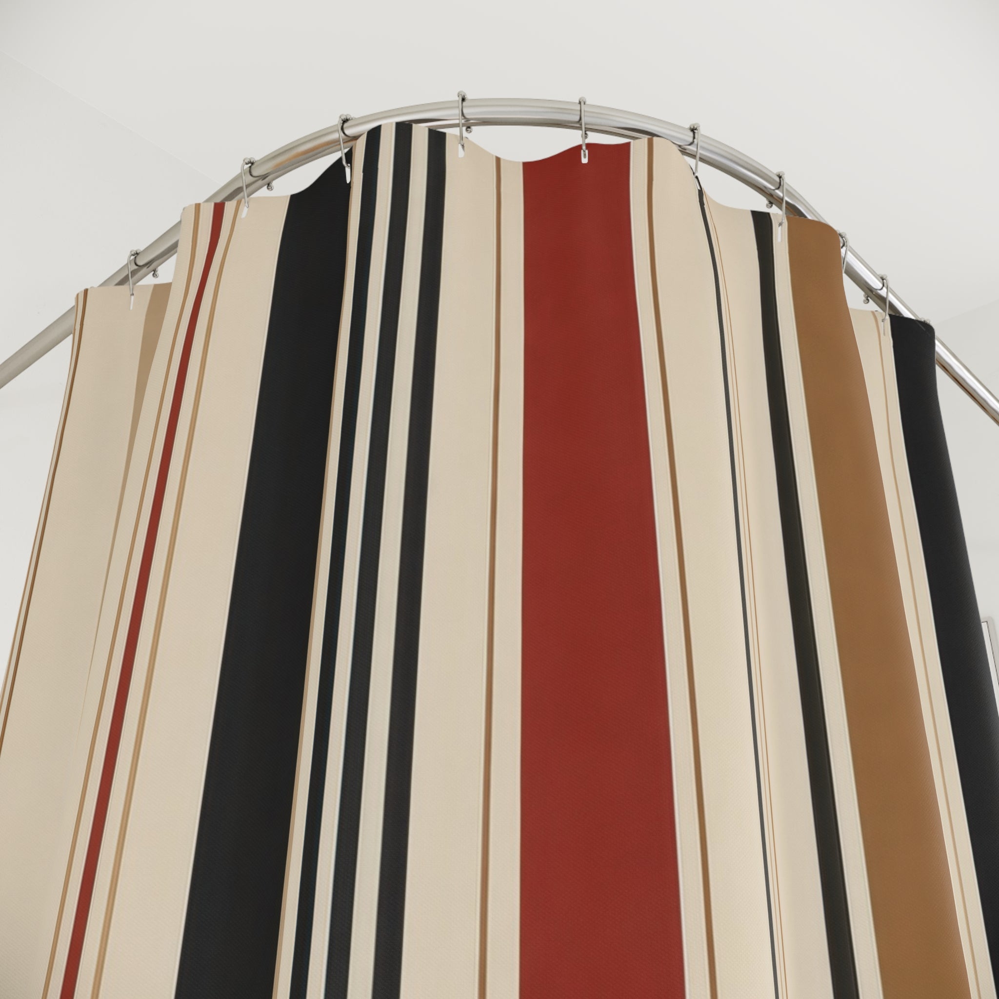 Black Red Tan Vertical Band Shower Curtain