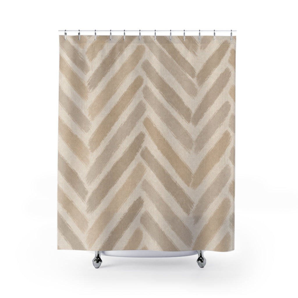 Beige Herringbone Chevron Shower Curtain