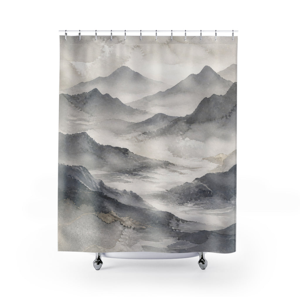 Gray Watercolor Landscape Shower Curtain