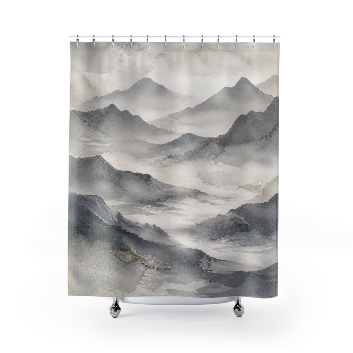 Gray Watercolor Landscape Shower Curtain