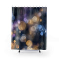 Abstract Shower Curtain, Bokeh Light Bath Decor, Blue Gold Purple Pattern, Modern Guest Bathroom Decor, Moody Night Style, Night Glow Style