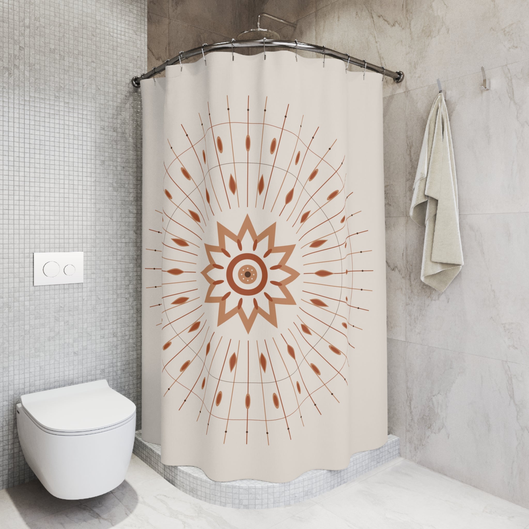 Boho Sun Mandala Shower Curtain – Terracotta Sunburst