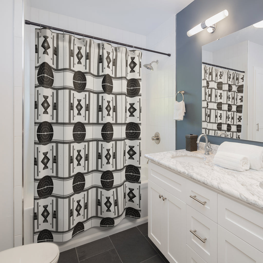 Art Deco Geometric Shower Curtain – Black White Grey