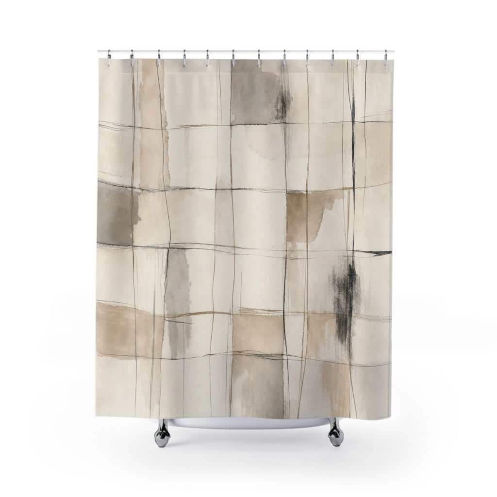 Neutral Abstract Grid Line Shower Curtain