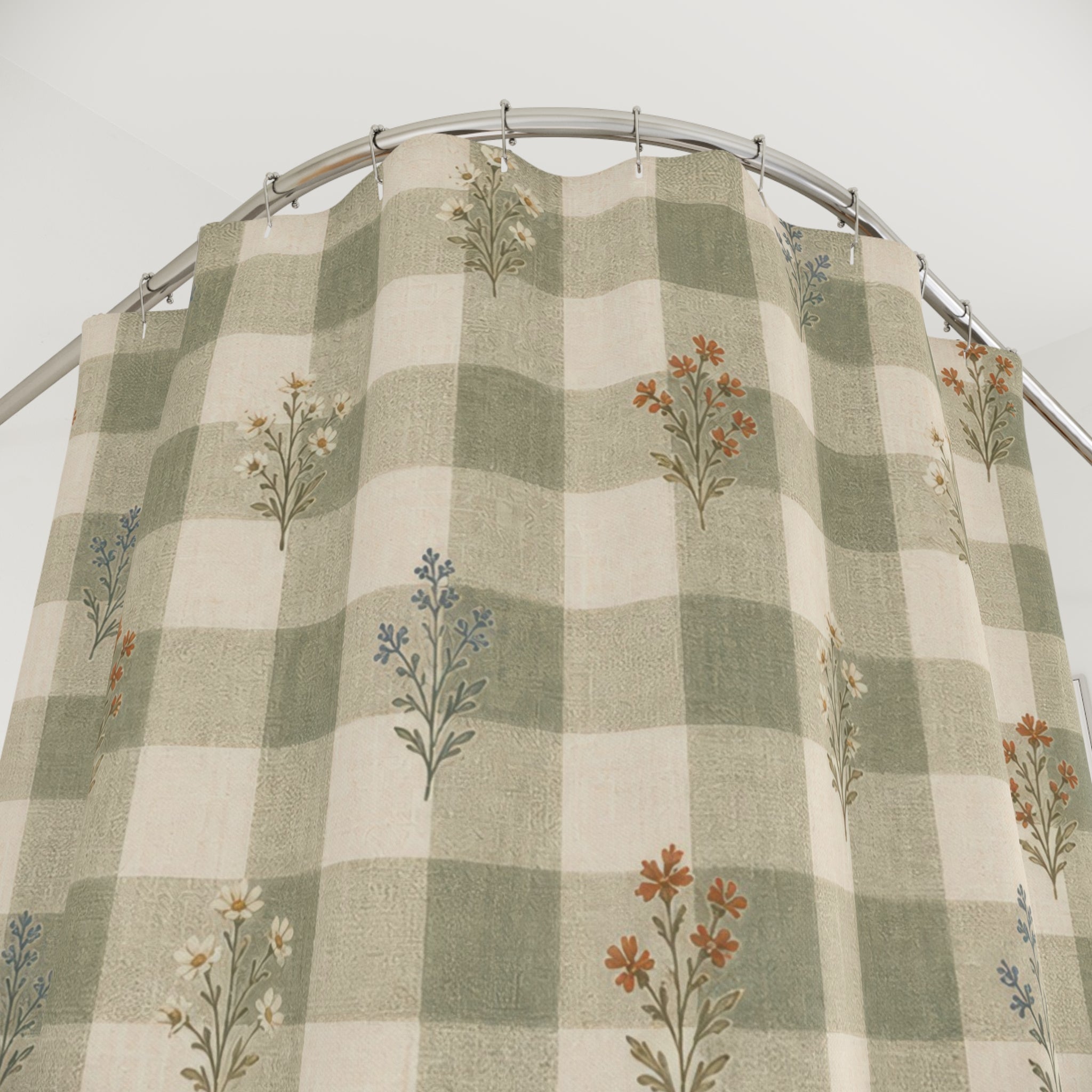 Sage Green Gingham Shower Curtain