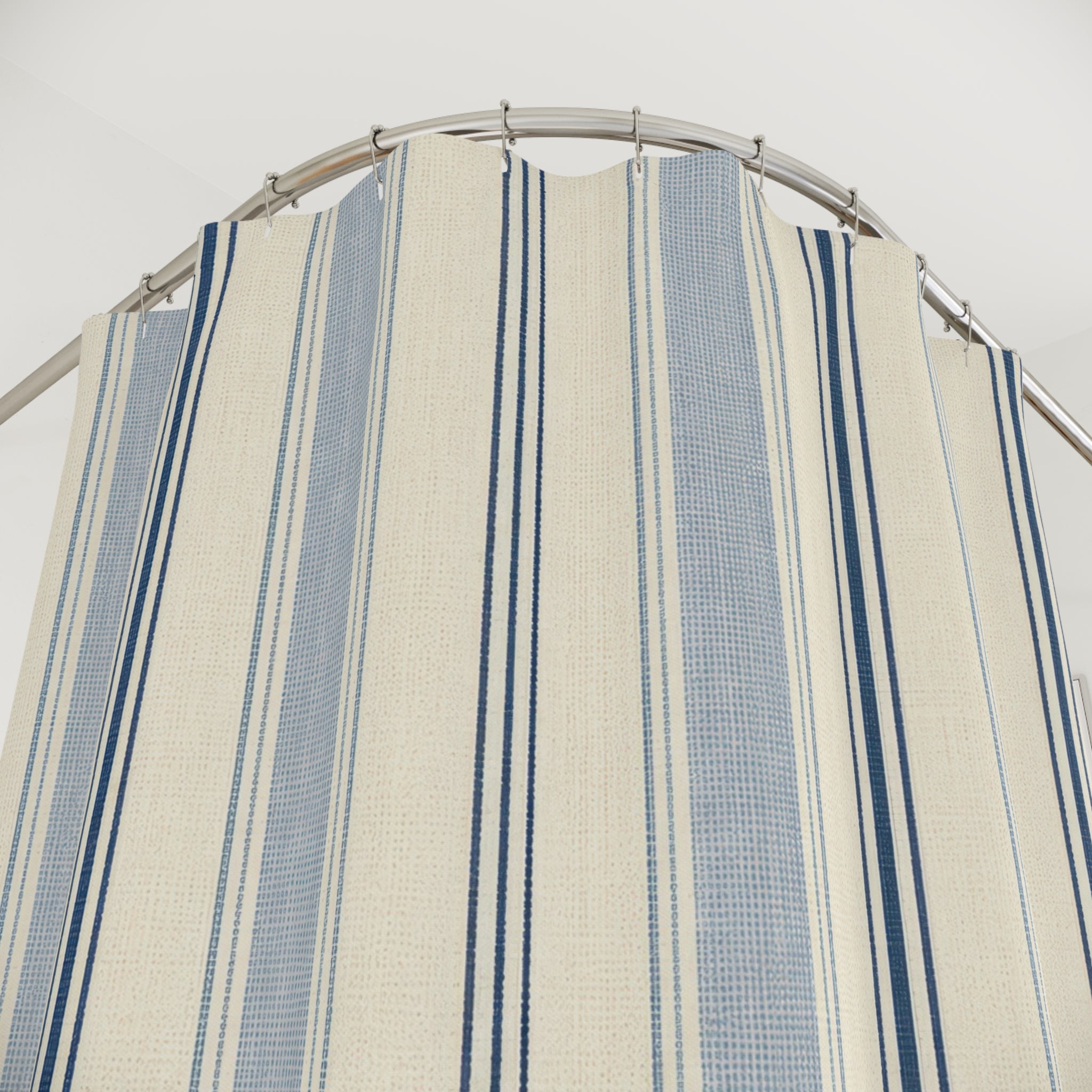 Porcelain Navy Ticking Shower Curtain