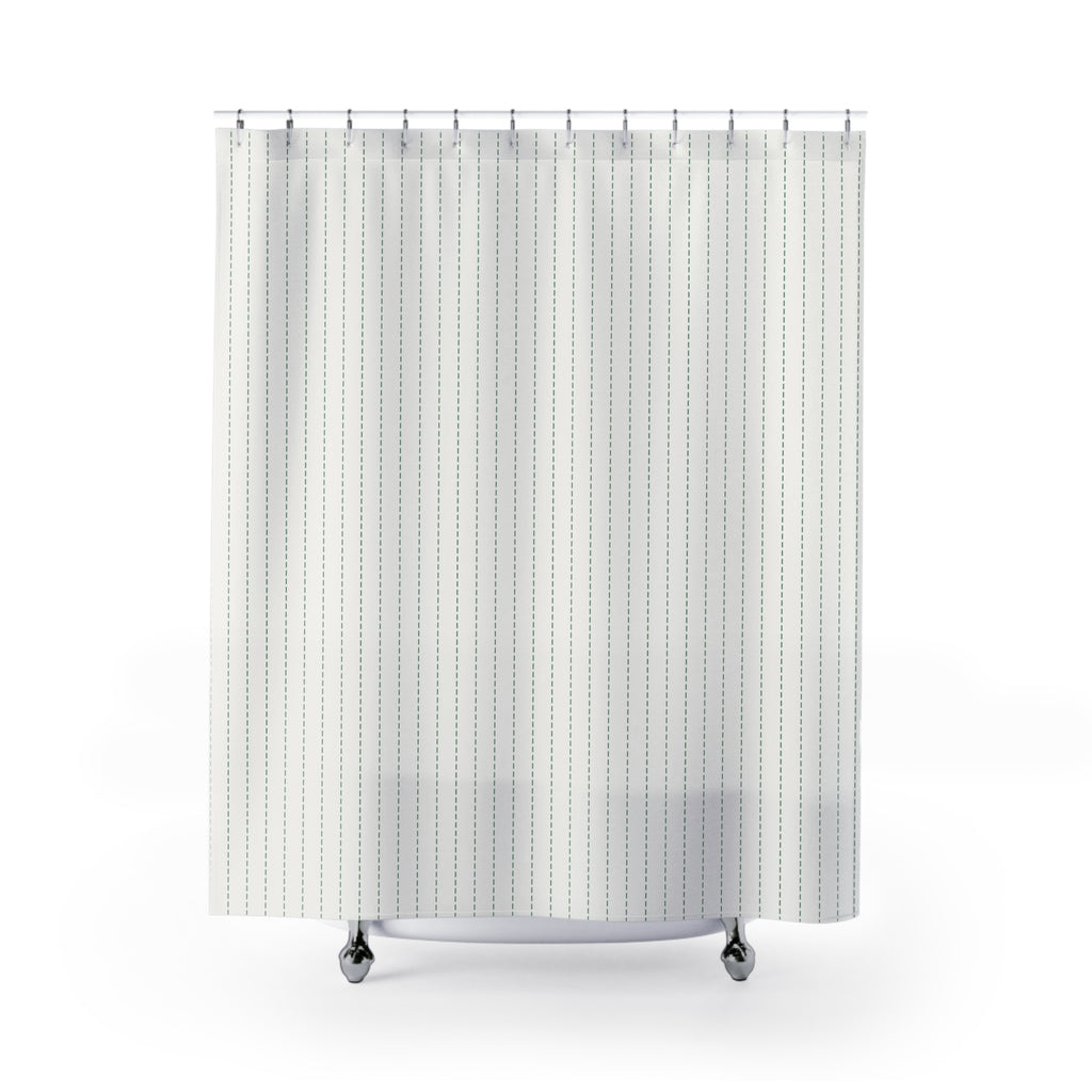 Green and White Dash Stripe Shower Curtain