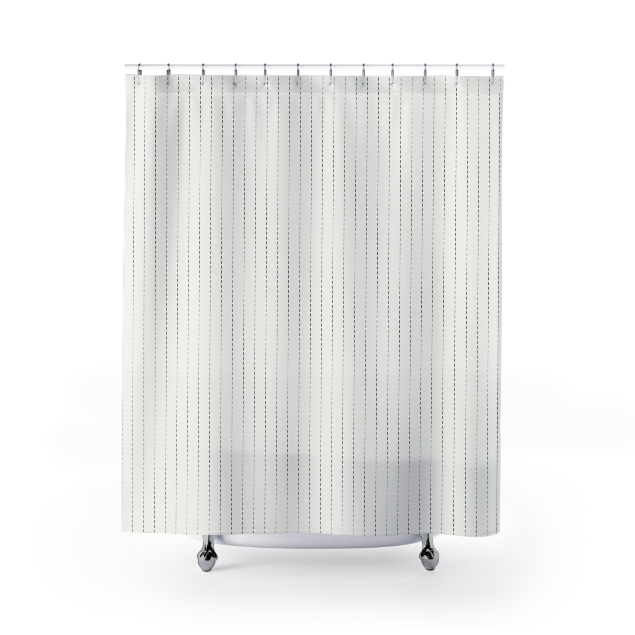 Green and White Dash Stripe Shower Curtain