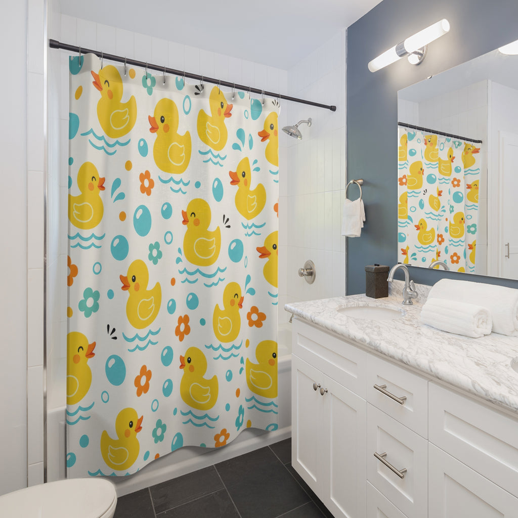Yellow Rubber Duck Bubble Shower Curtain