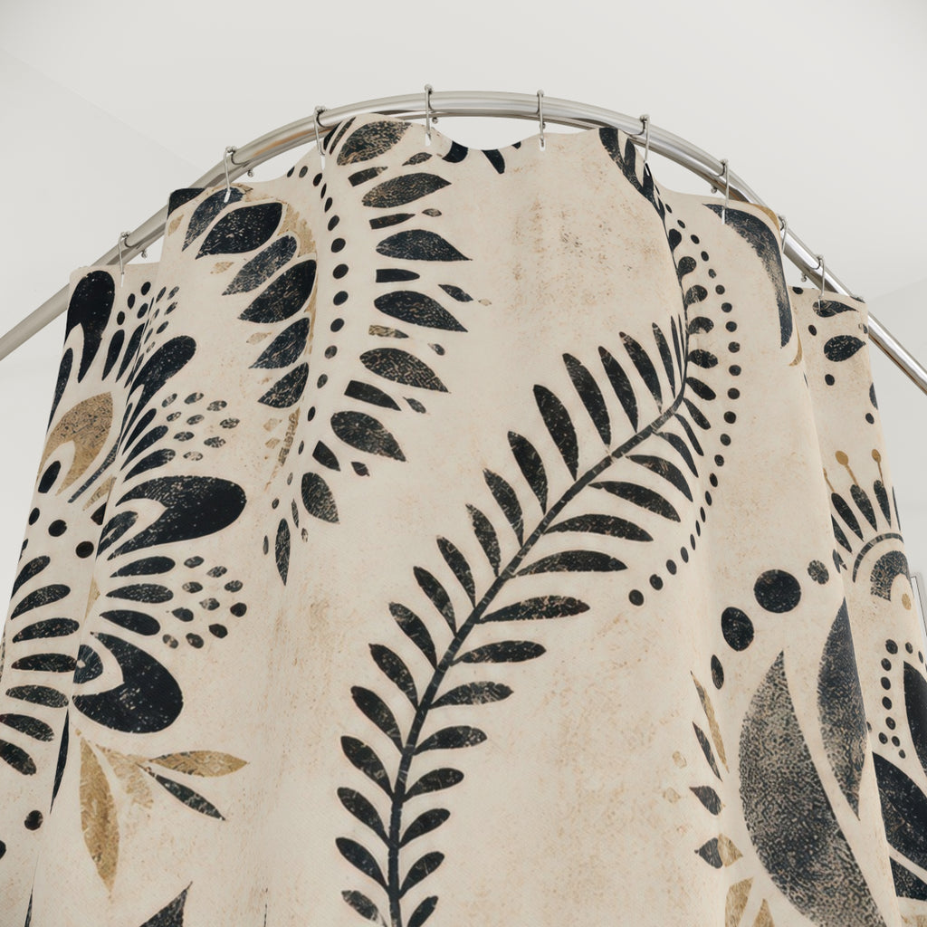 Black White Boho Mandala Floral Botanical Flower Shower Curtain