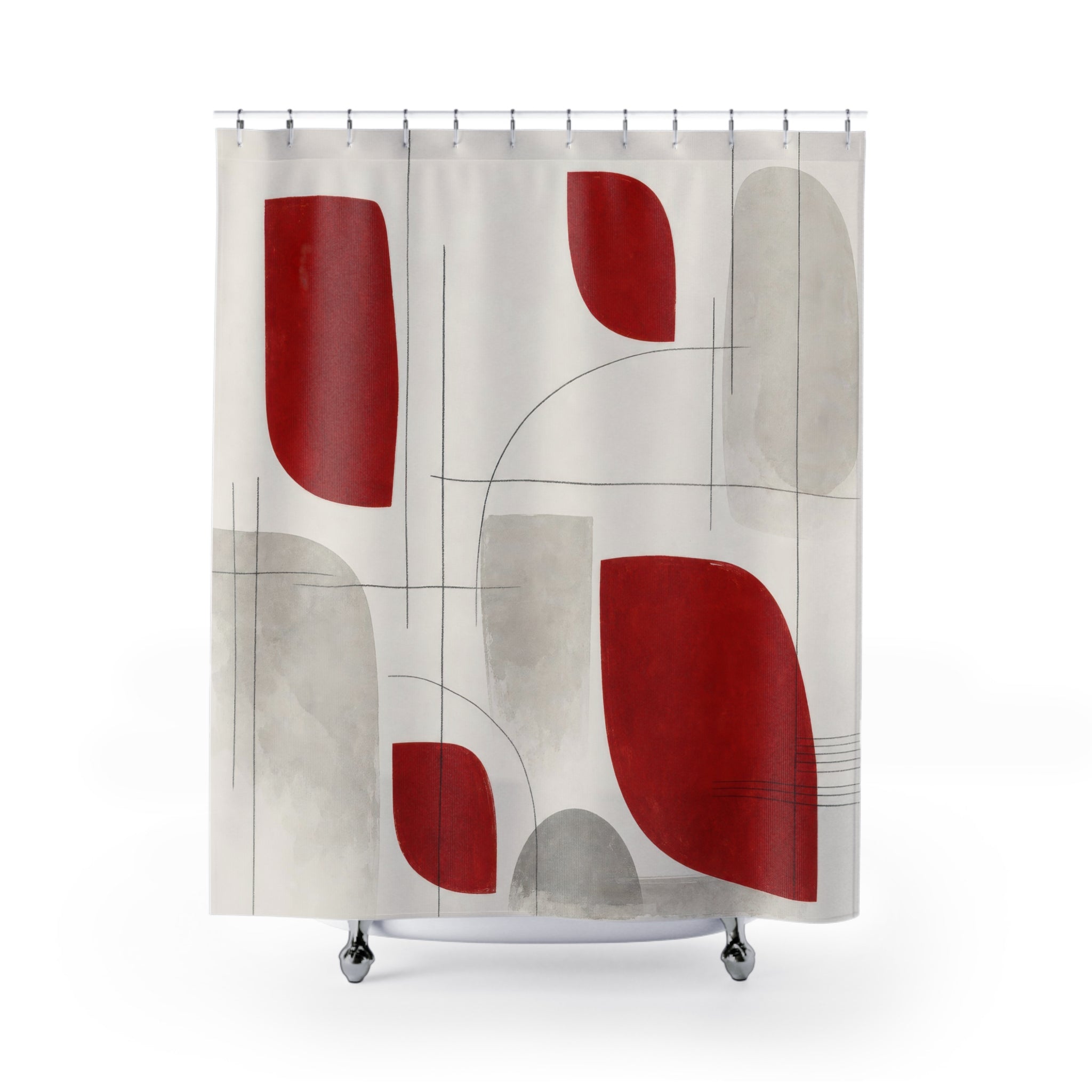 Red Gray Geometric Modern Shower Curtain