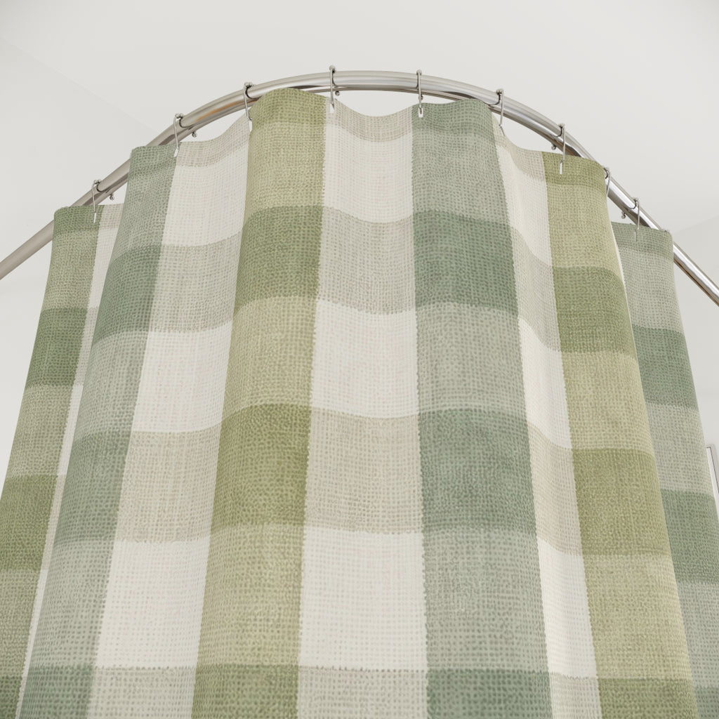 Sage Cream Check Shower Curtain
