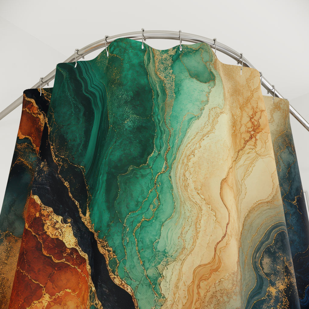 Malachite & Rust Abstract Mineral Shower Curtain