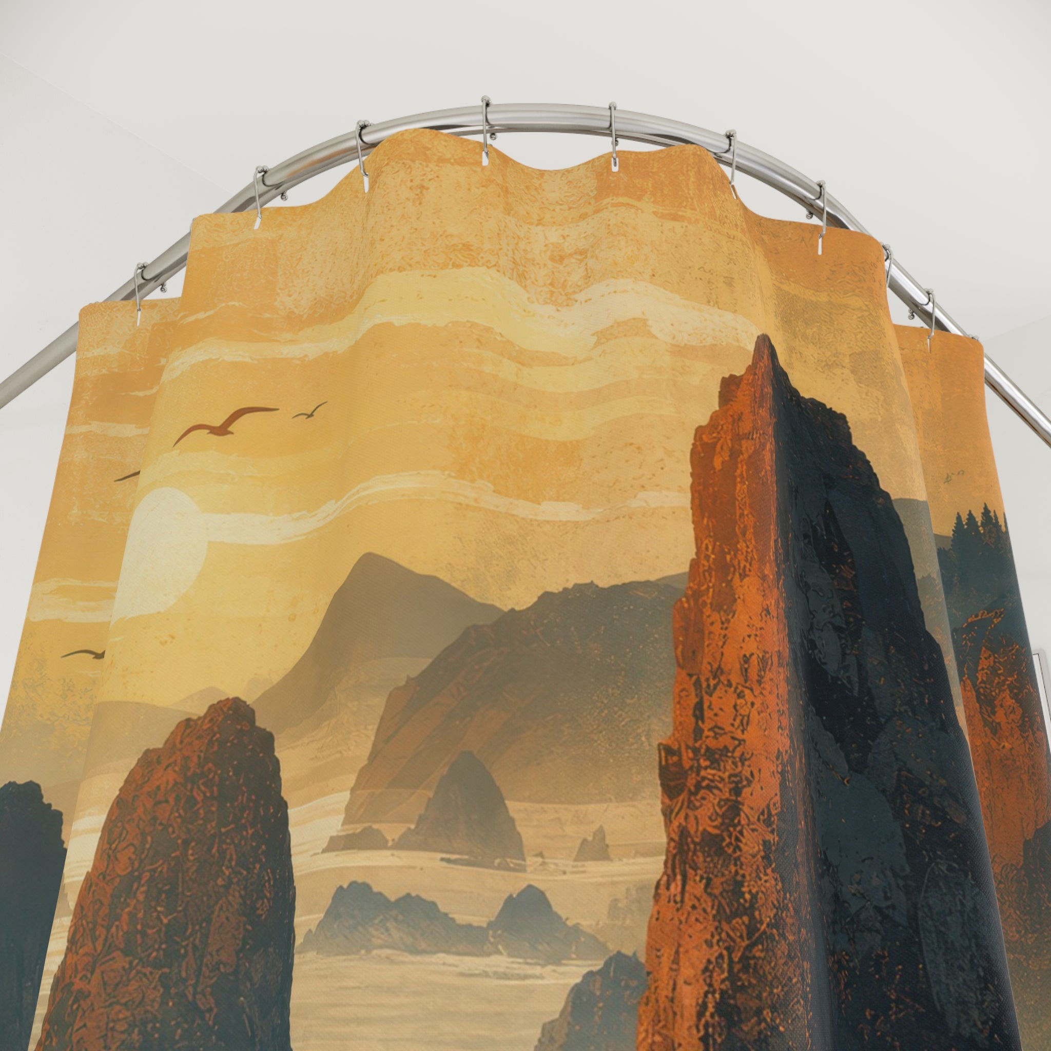 Golden Sea Stacks Coastal Shower Curtain