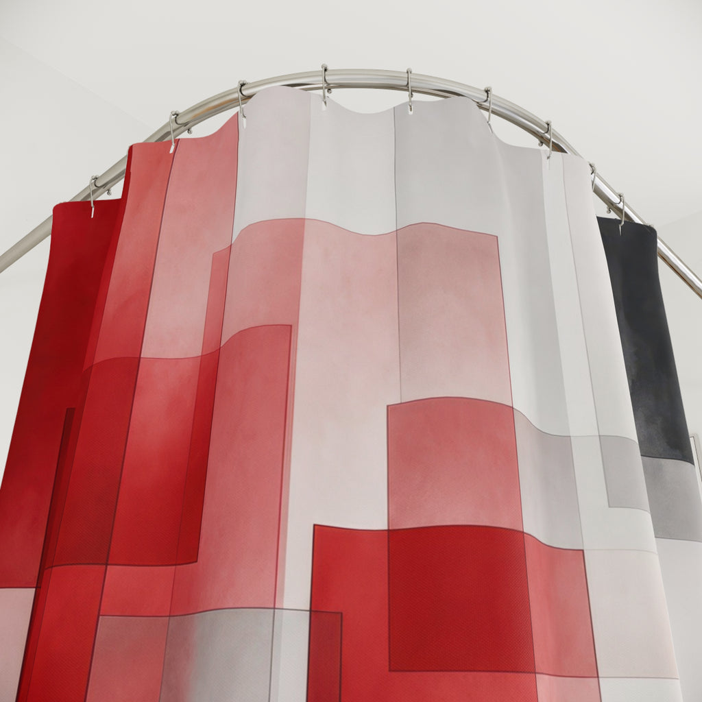 Red Gray Block Geometric Shower Curtain
