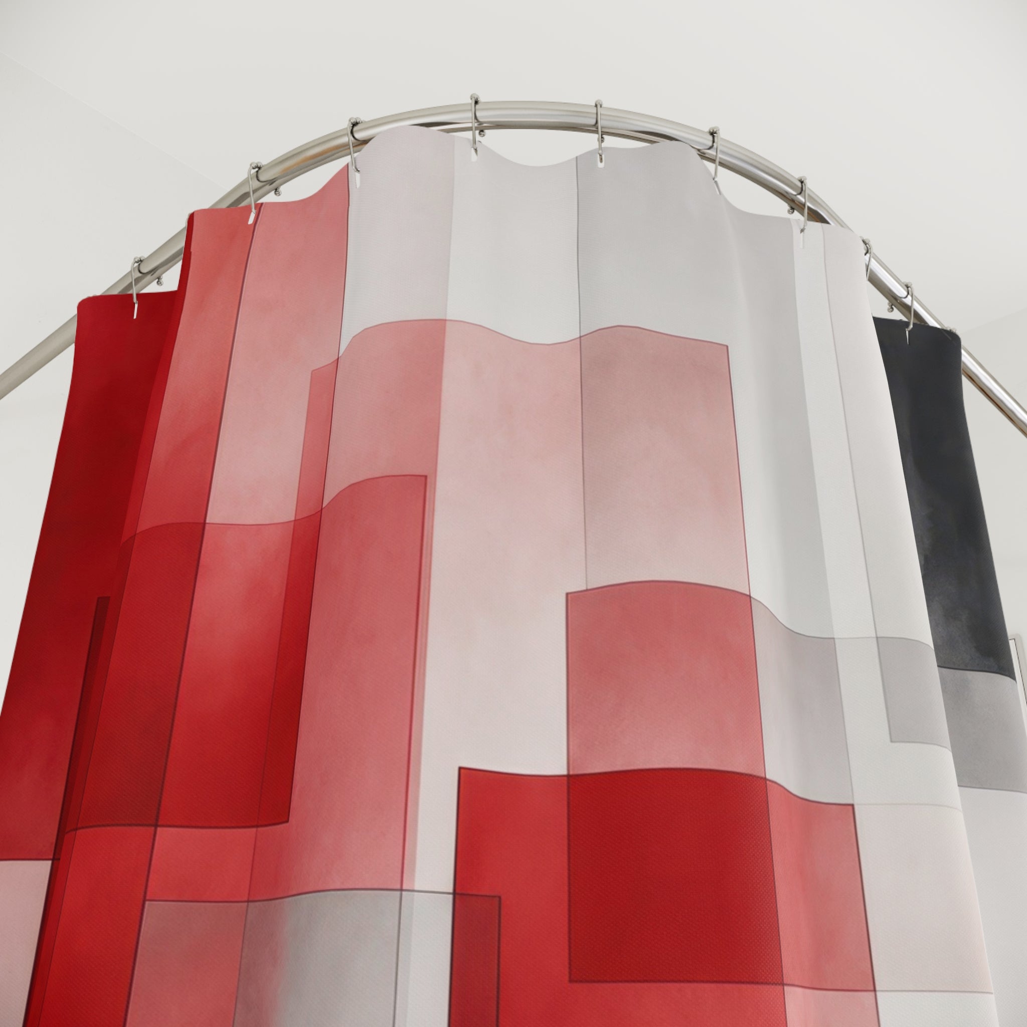 Red Gray Block Geometric Shower Curtain