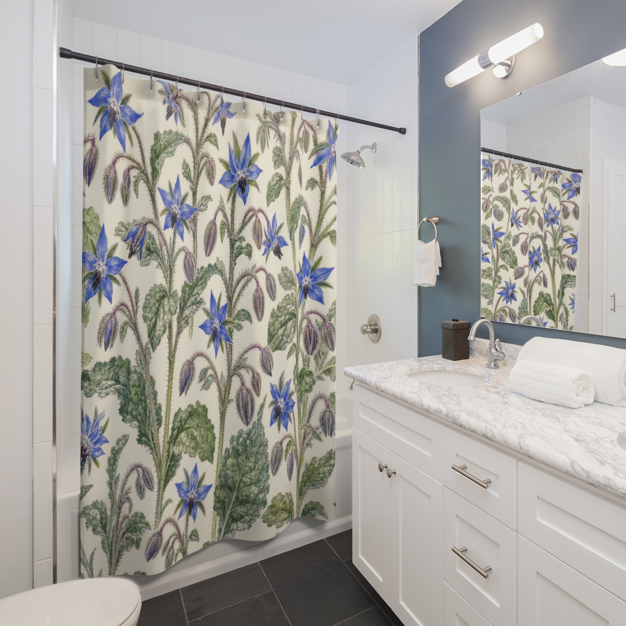 Blue Star Flower Botanical Floral Shower Curtain