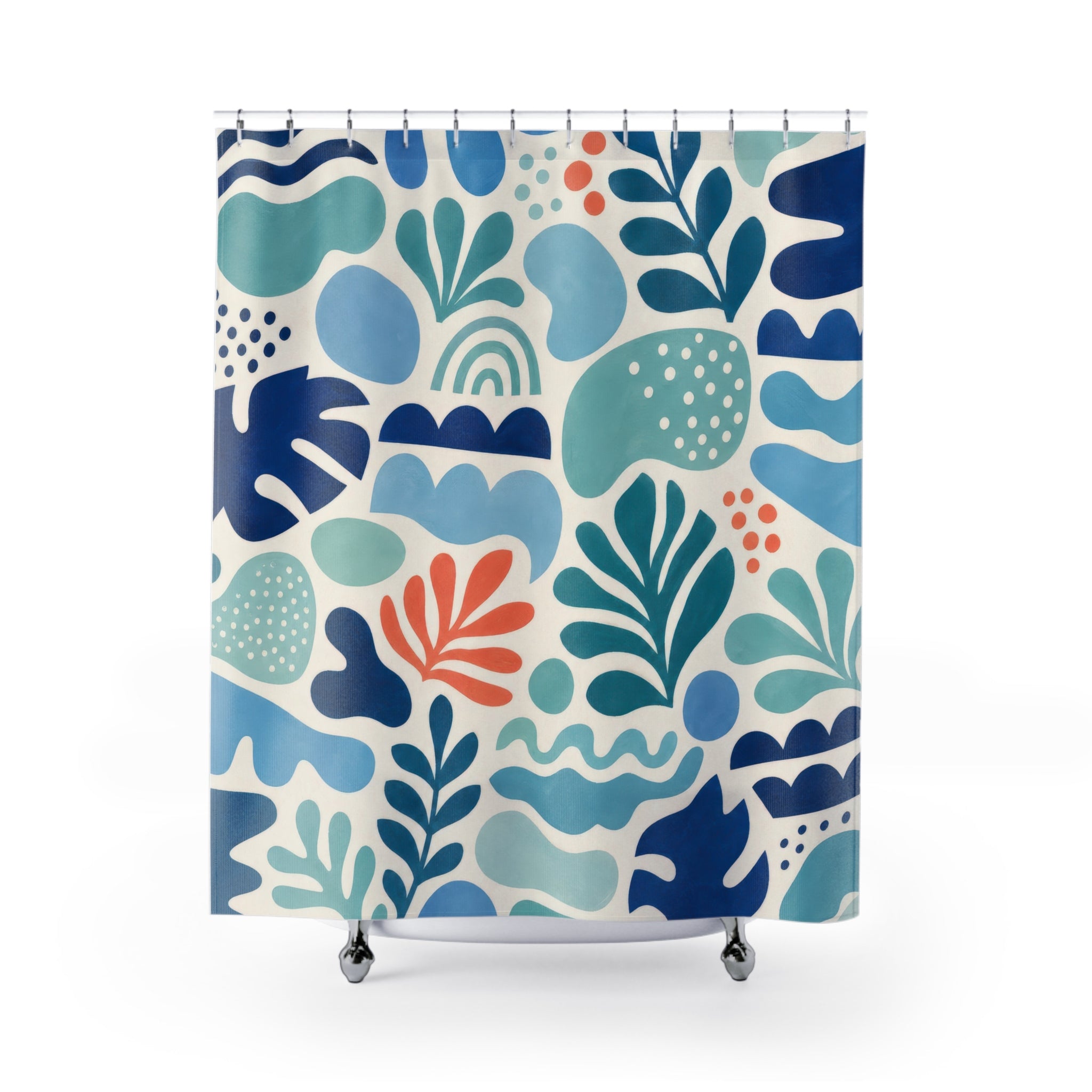Aqua Navy Leaf Shower Curtain