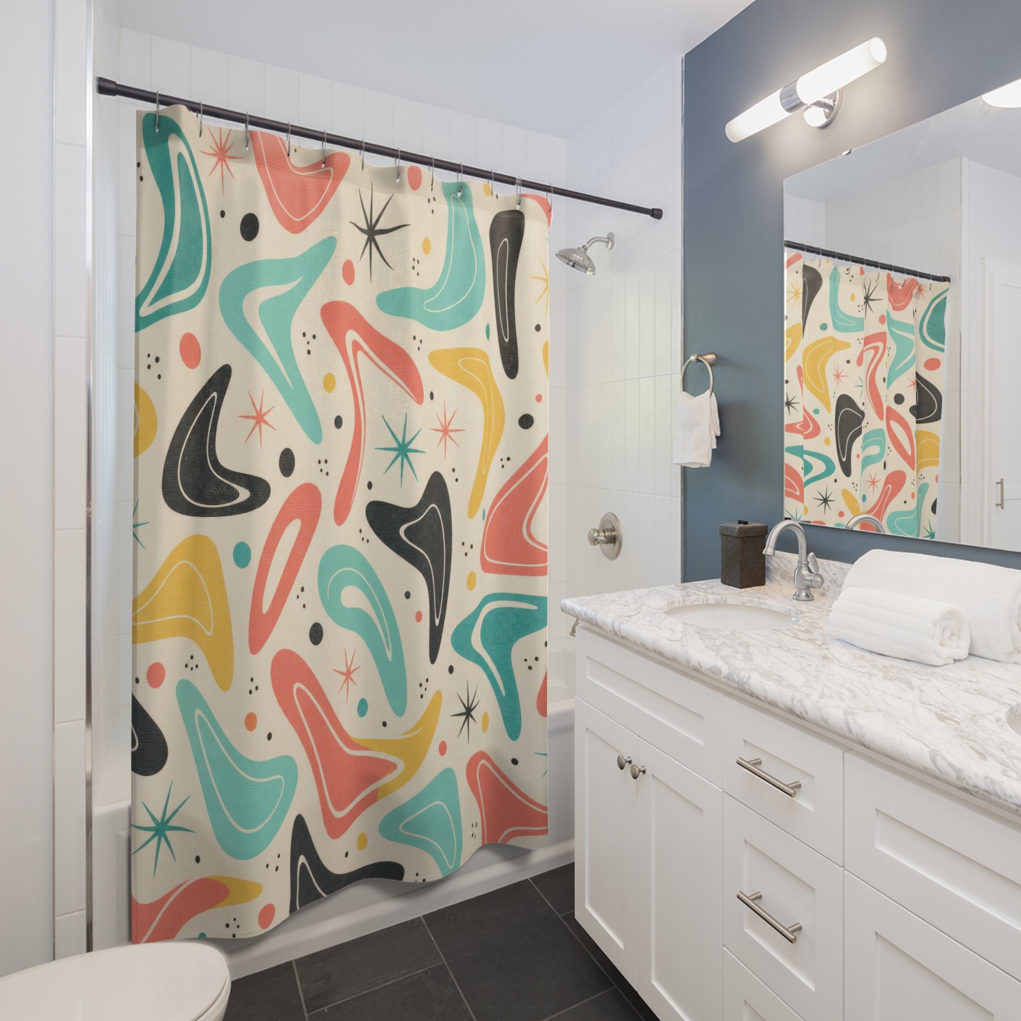 Mid Century Boomerang Atomic Retro Shower Curtain