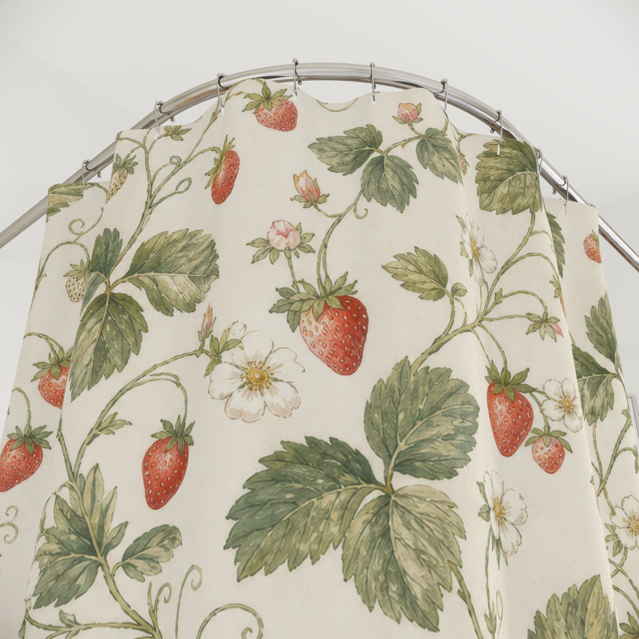 Cottagecore Botanical Strawberry Floral Cottage Beige Shower Curtain