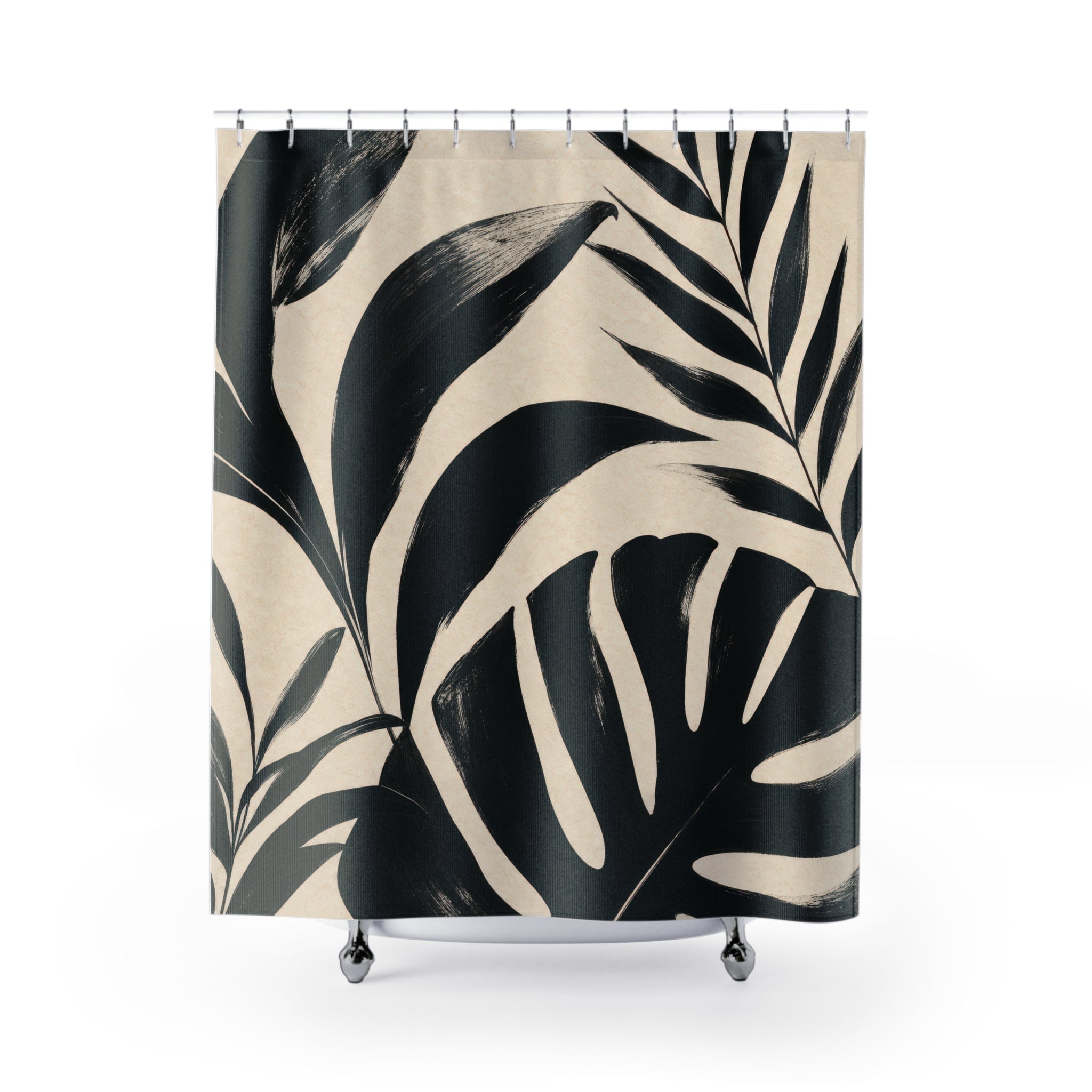 Black Cream Leaf Shower Curtain