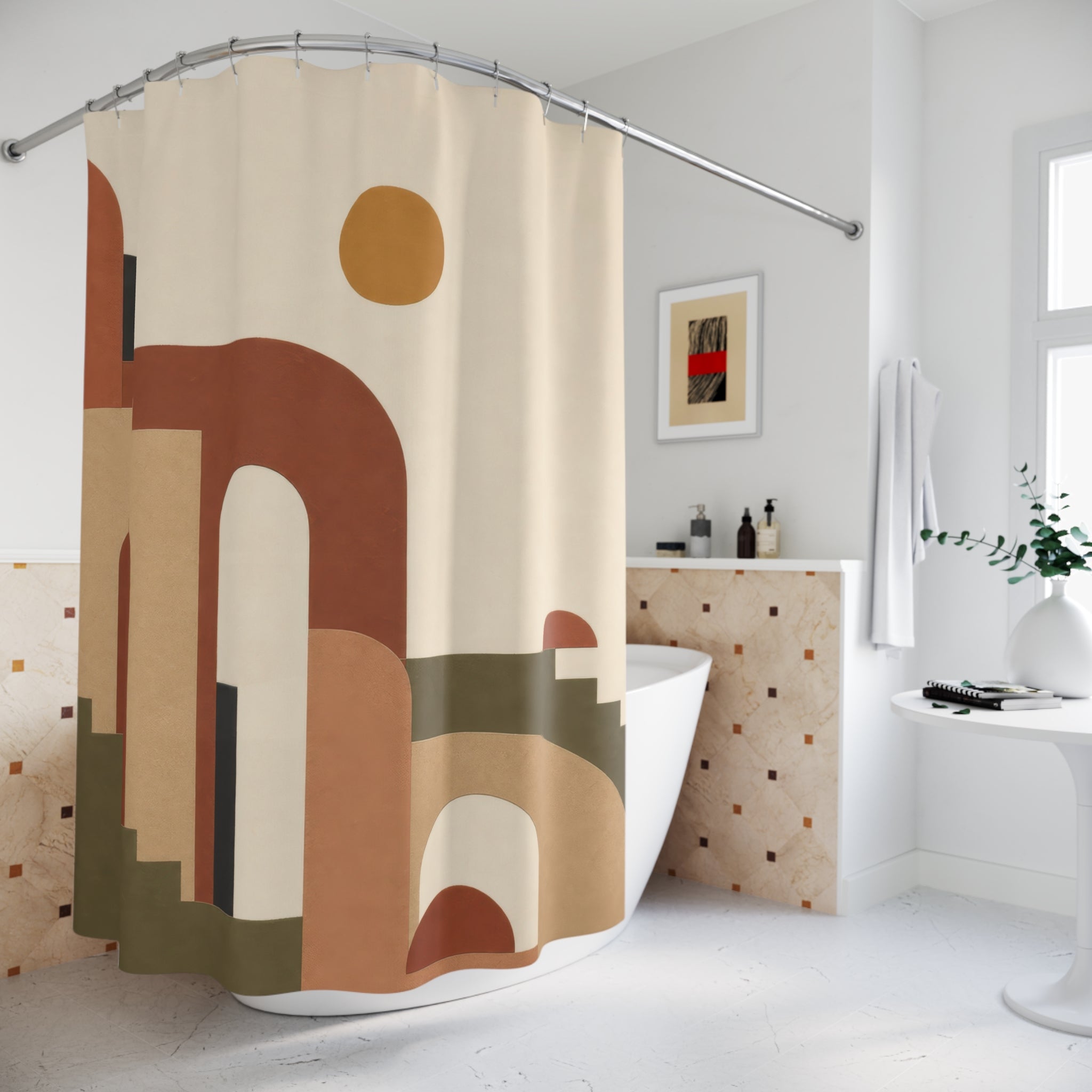 Boho Arch Shower Curtain – Terracotta Beige