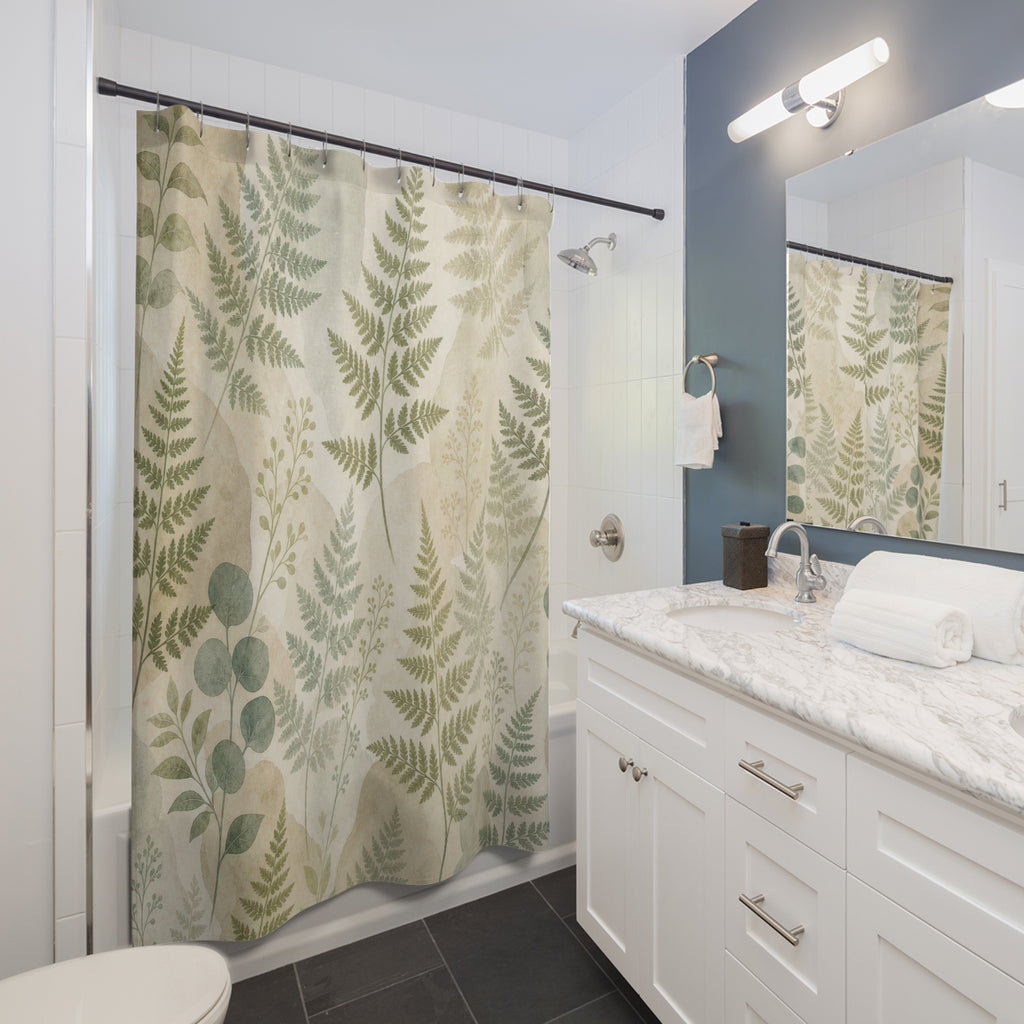 Sage Stone Botanical Print Shower Curtain