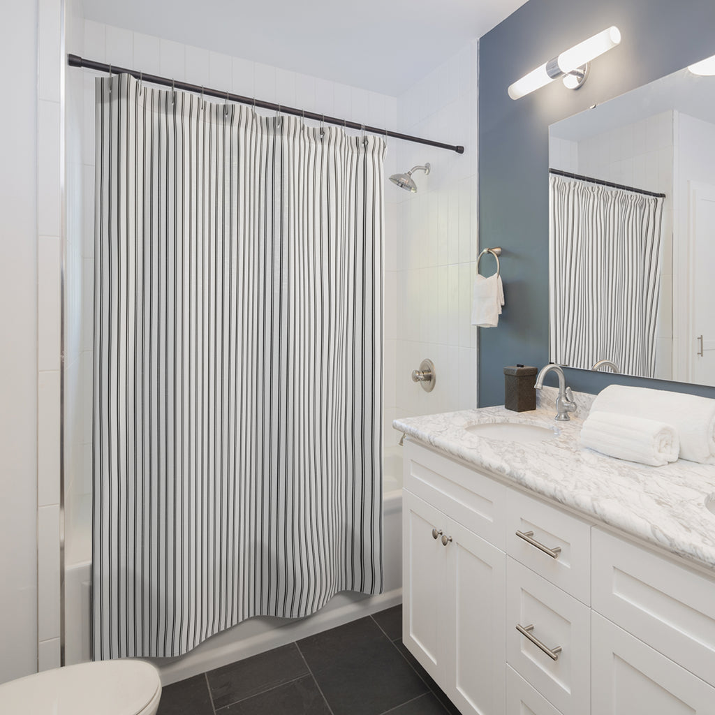 Black Pinstripe Shower Curtain