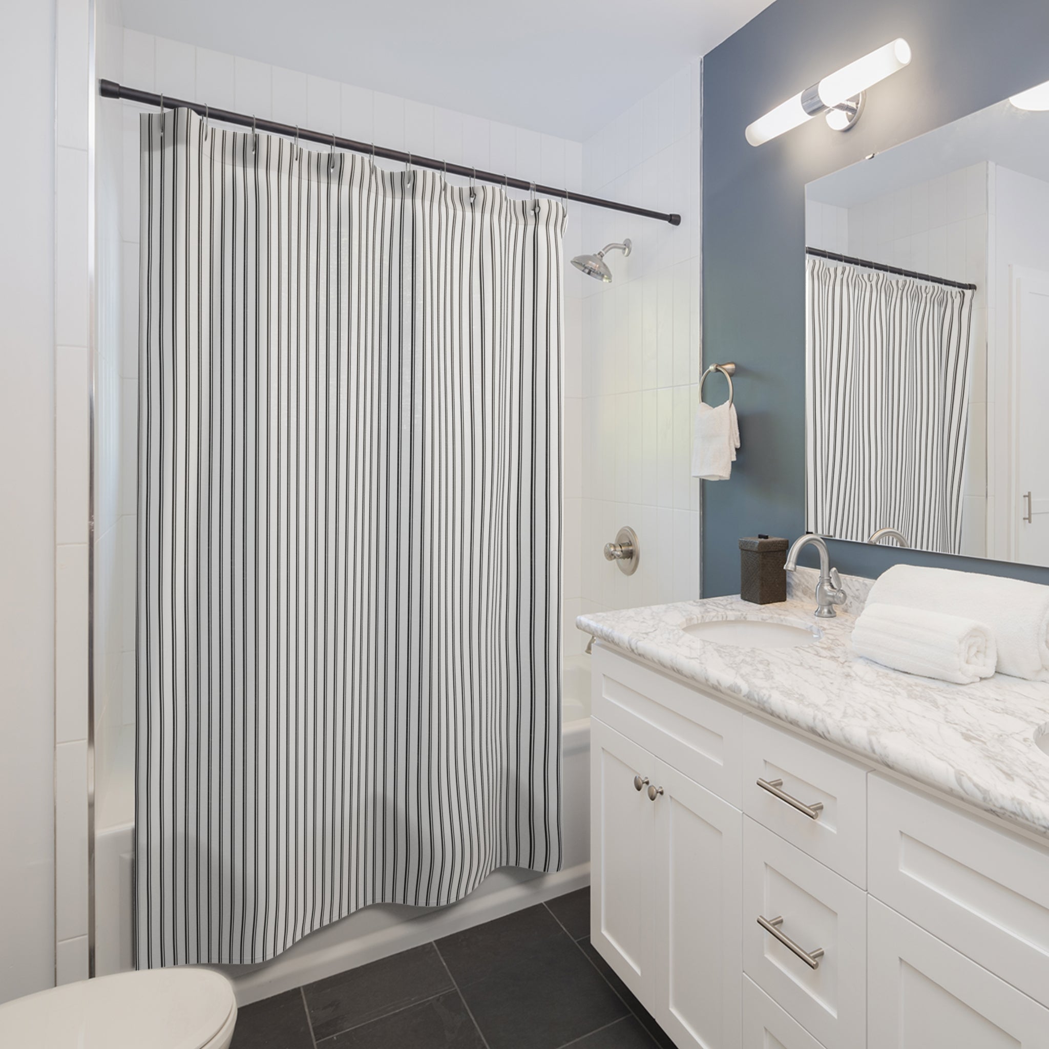 Black Pinstripe Shower Curtain