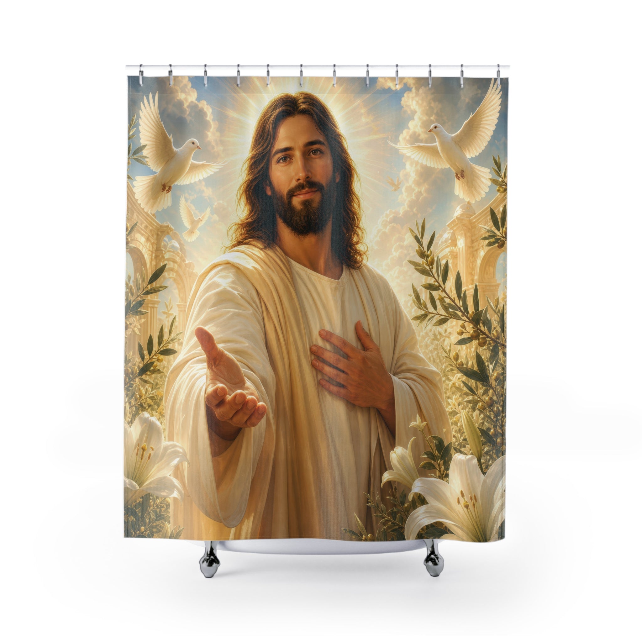 Jesus Shower Curtain: Dove Lily Religious