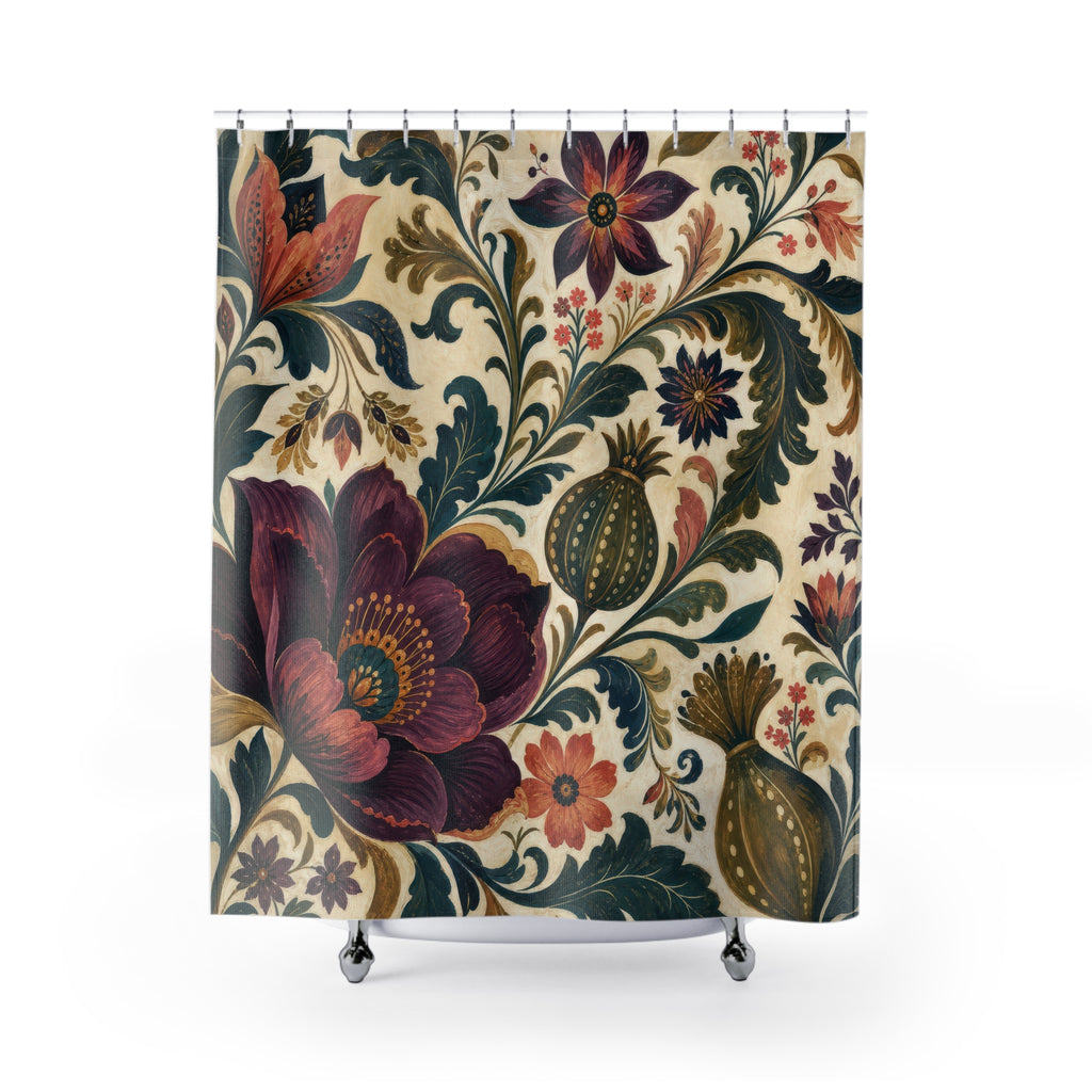Jewel Tone Boho Folk Floral Shower Curtain