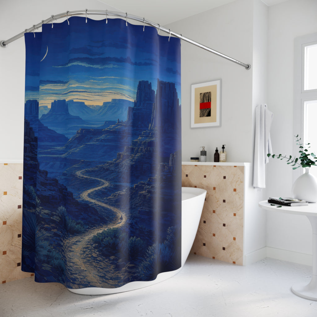 Western Mesa Dark Blue Shower Curtain