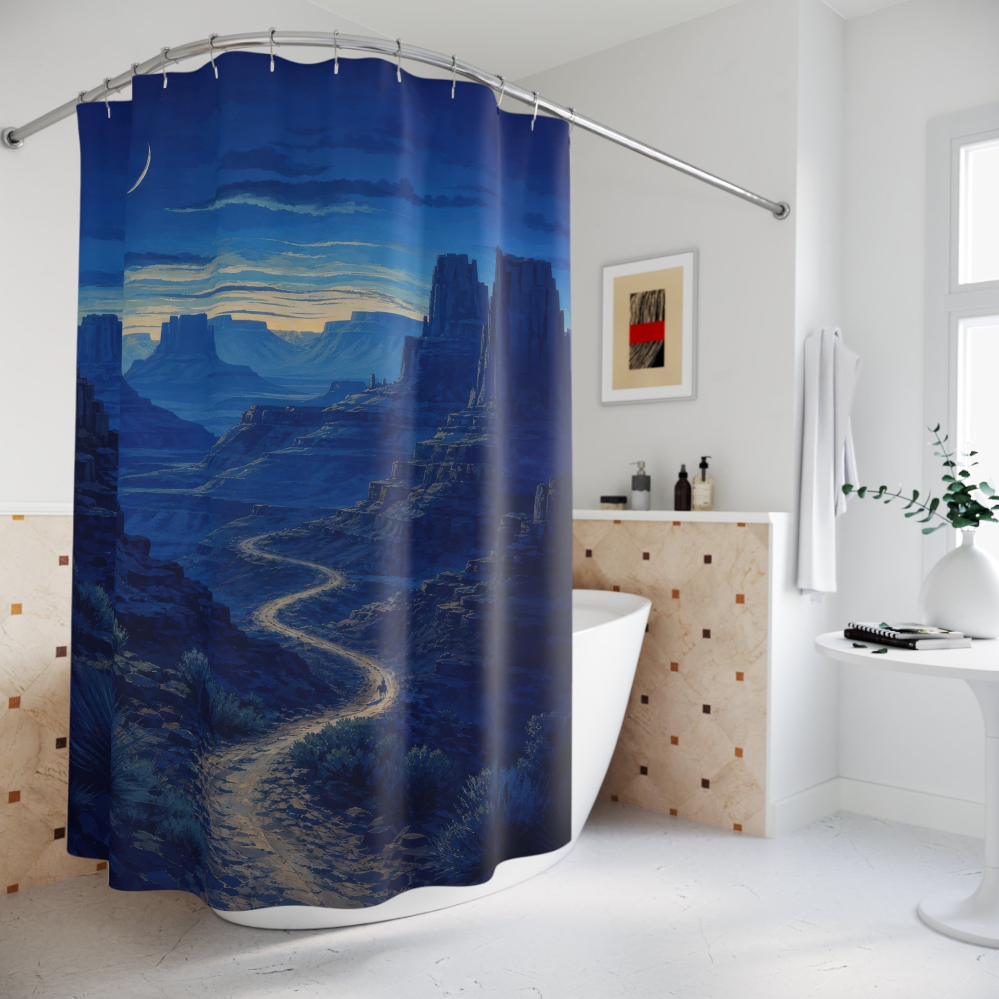 Western Mesa Dark Blue Shower Curtain