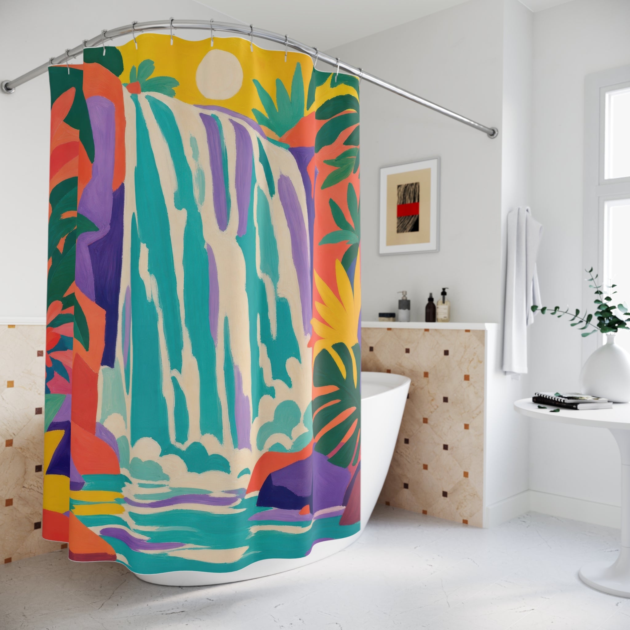 Colorful Tropical Falls Print Shower Curtain