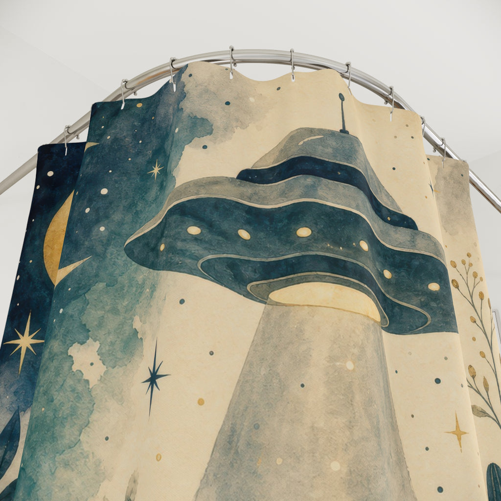 Space Moon UFO Shower Curtain