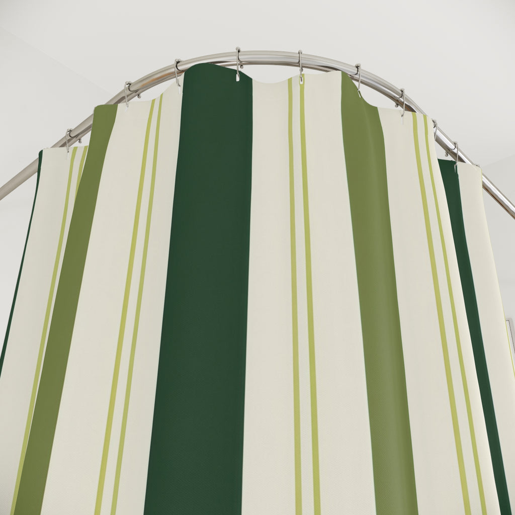 Forest Green Olive Vertical Stripe Shower Curtain