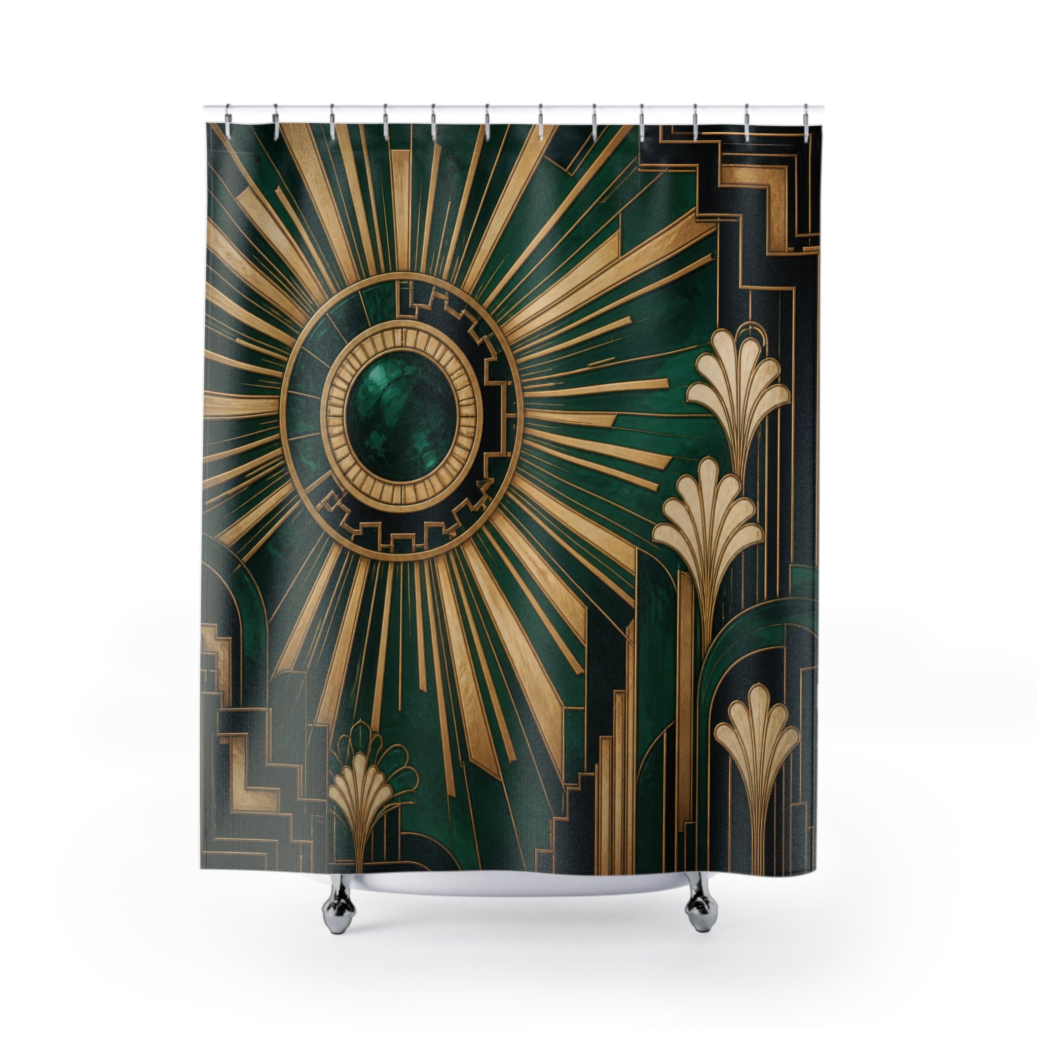 Emerald Art Deco Sunburst Shower Curtain