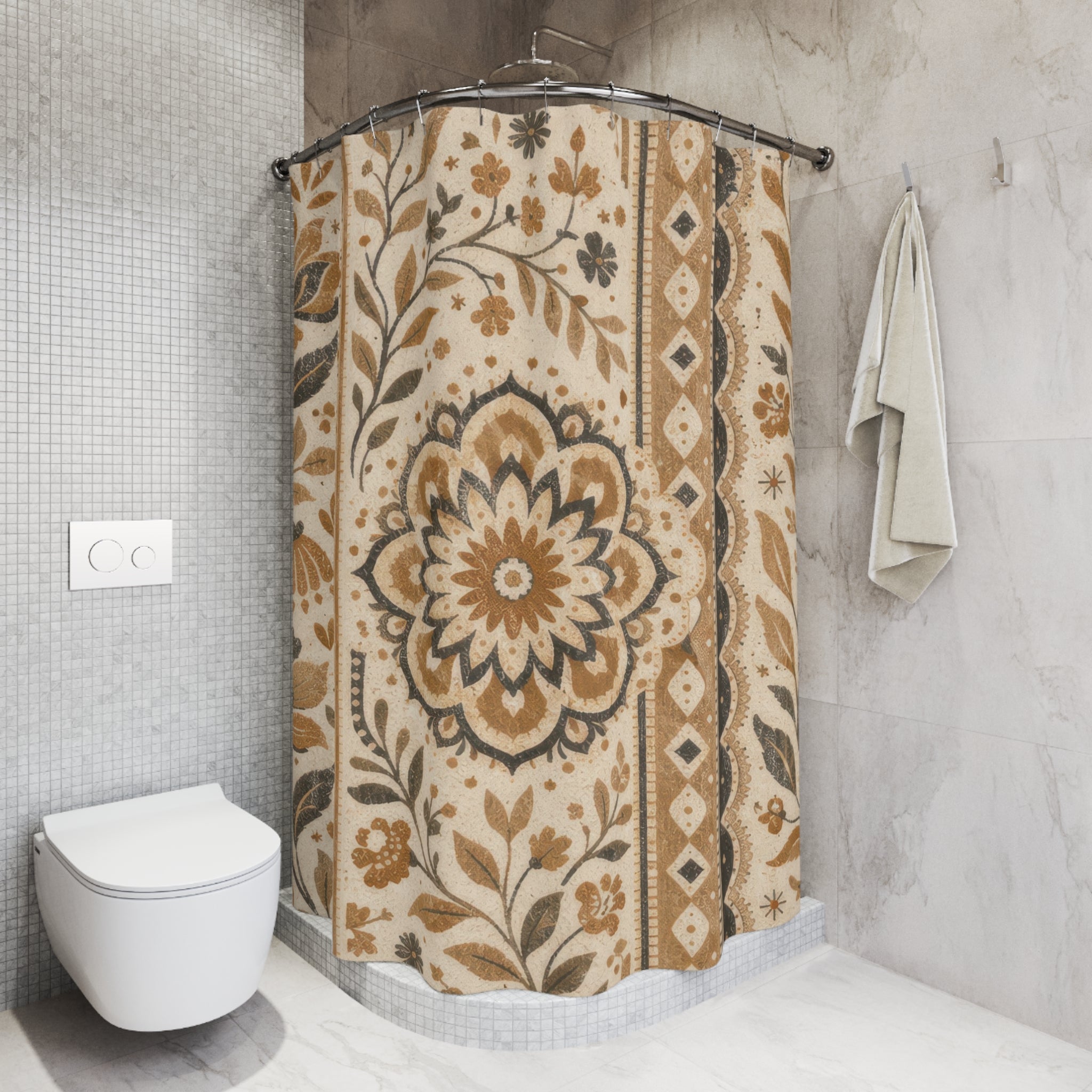 Boho Floral Medallion Stripe Shower Curtain