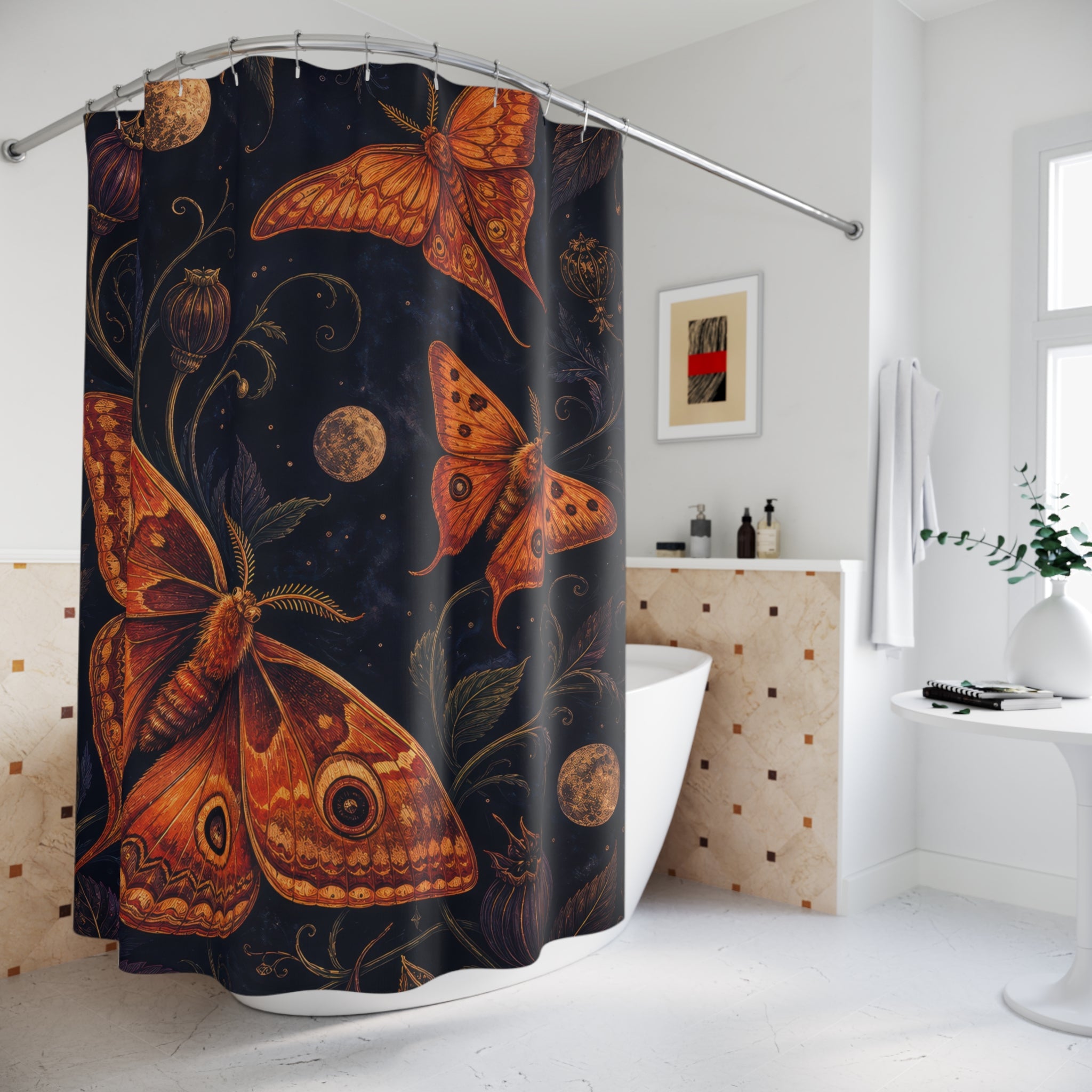 Ember Moth Orange Shower Curtain